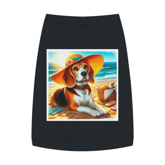 Pet Tank Top Beagle Wearing Sun Hat Pets Printify   