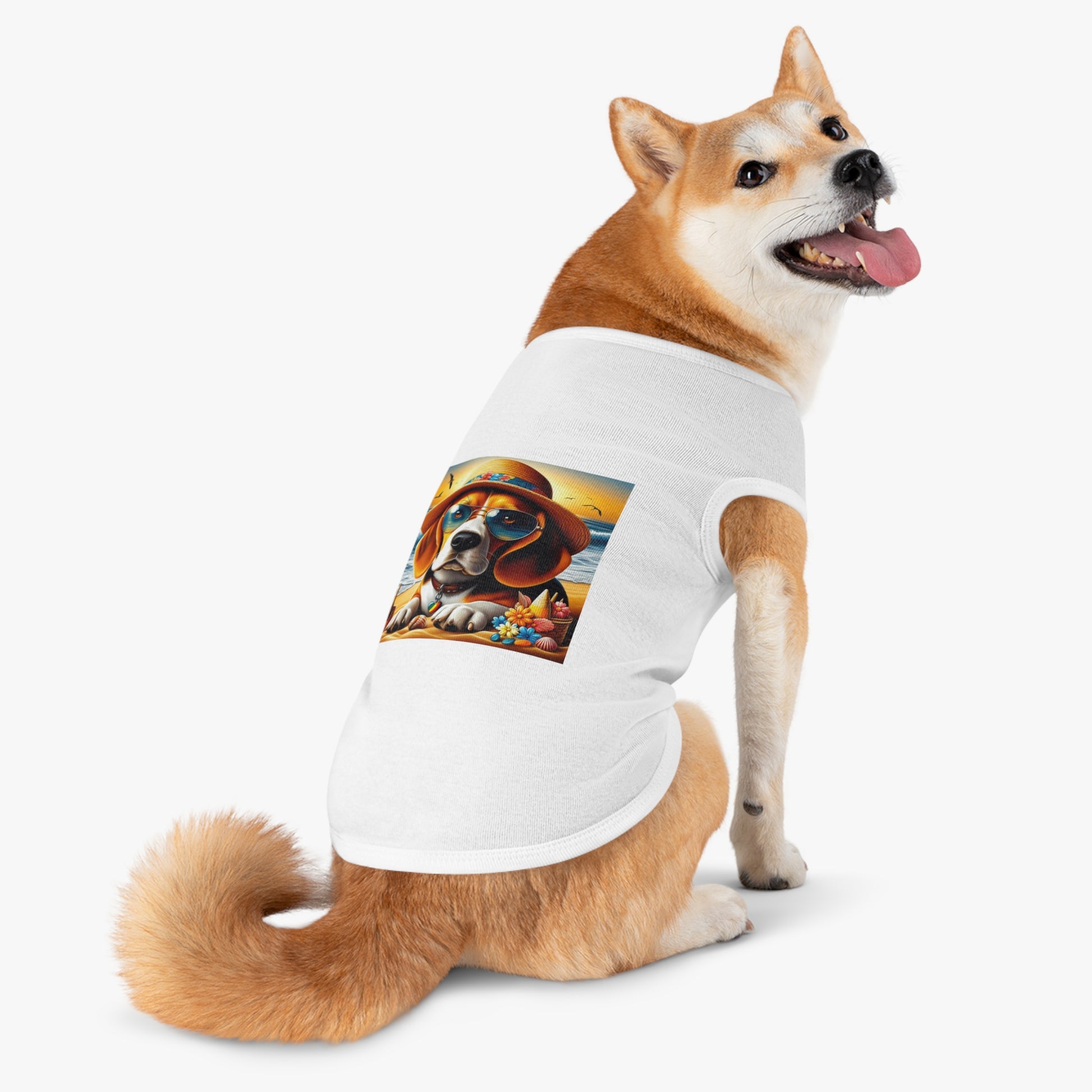 Pet Tank Top Beagle At Beach In Hat Pets Printify   