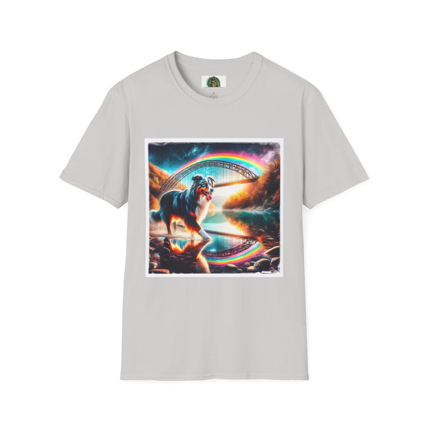 Australian Shepherd Rainbow Bridge At Night T-Shirt Printify S Ice Grey
