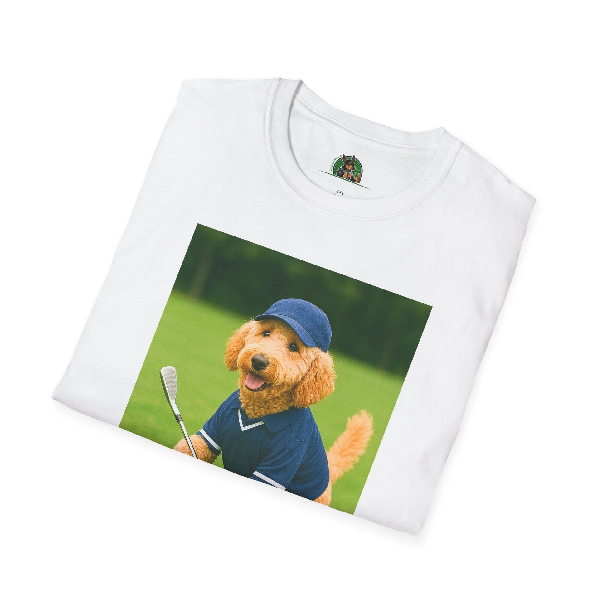 Golden Doodle Playing Golf T-Shirt — Sports Dog Golfing Tee T-Shirt Printify