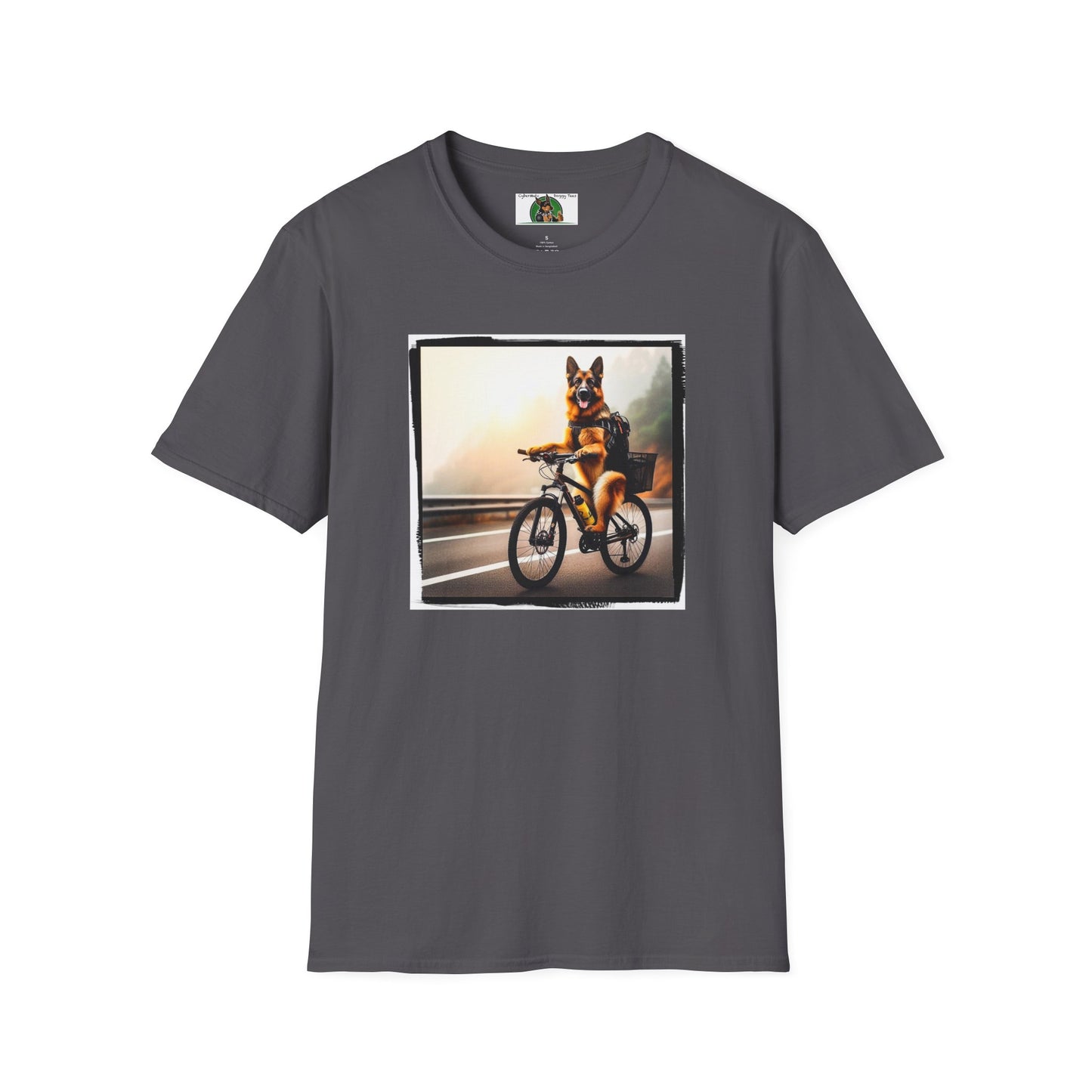 Road Bike German Shepherd Unisex Softstyle T-Shirt T-Shirt Printify S Charcoal