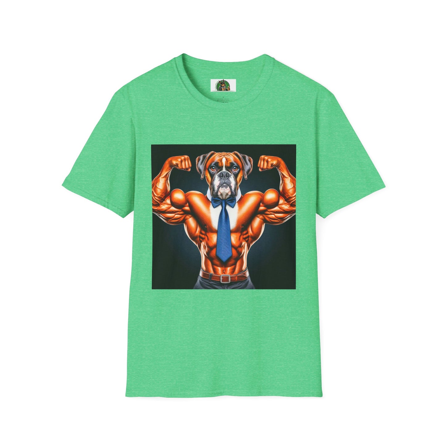 Boxer Muscle Dog Wearing Tie TShirt T-Shirt Printify S Heather Irish Green 