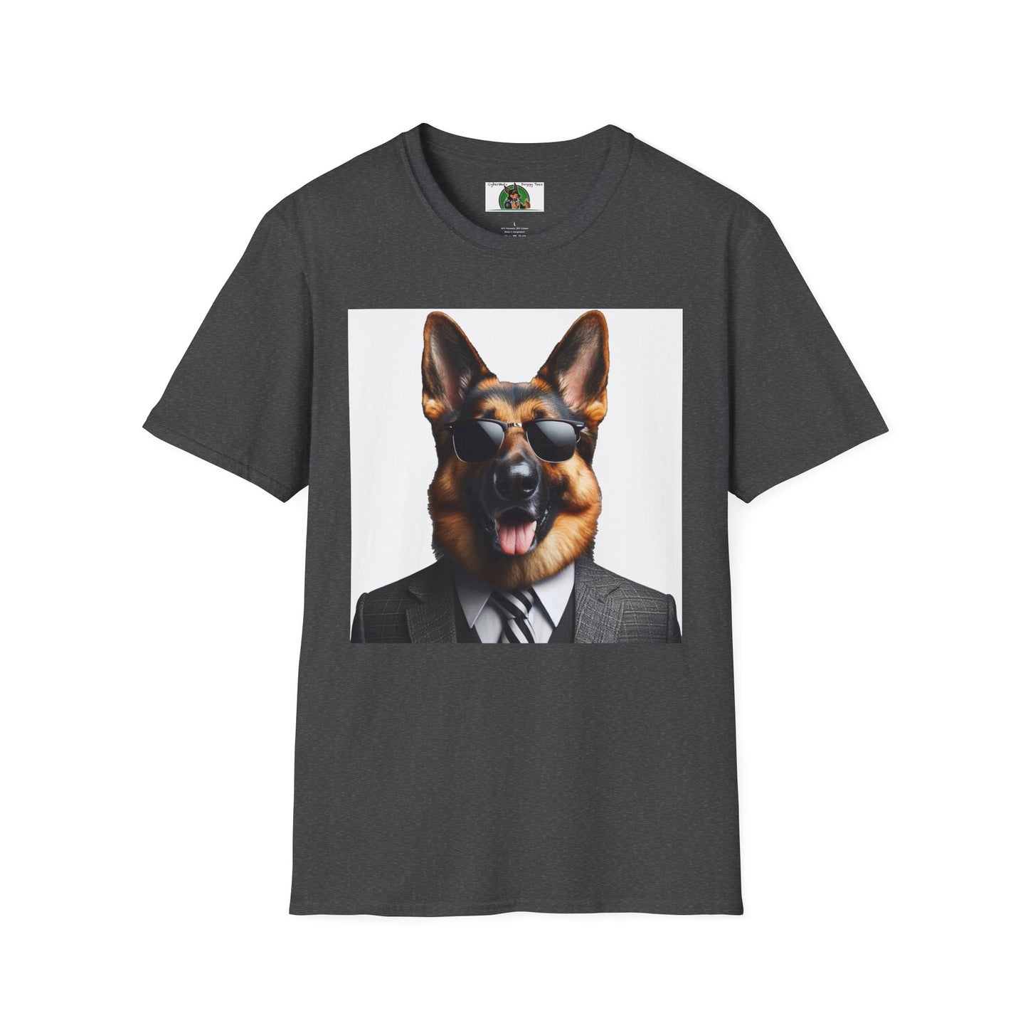 German Shepherd in Suit and Sunglasses Unisex Softstyle T-Shirt T-Shirt Printify S Dark Heather