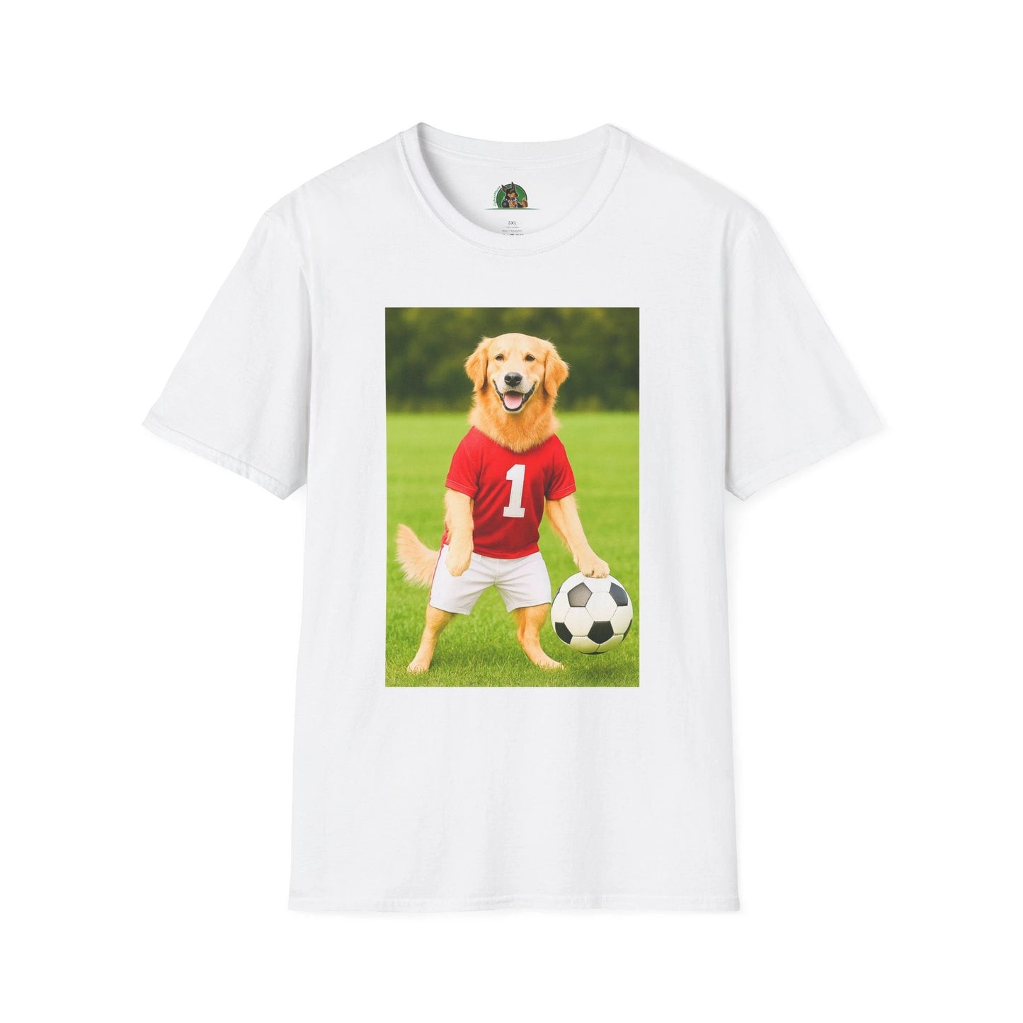 Golden Retriever Playing Soccer T-Shirt — Dog Soccer Tee Sports T-Shirt Printify White S