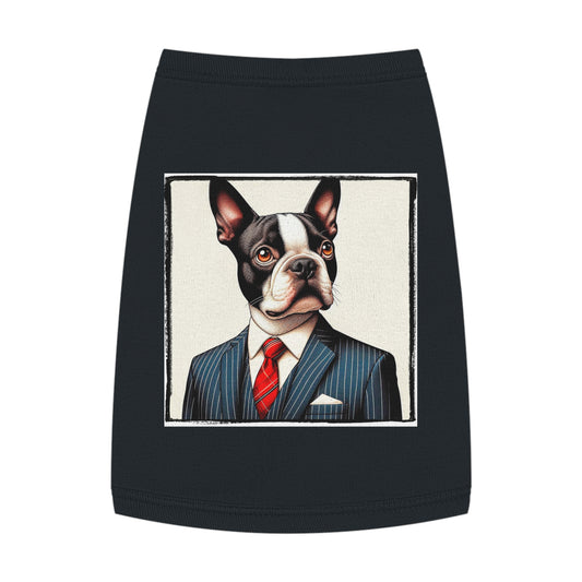 Pet Tank Top Boston Terrier Dog Wearing Blue Suit Pets Printify M Black 