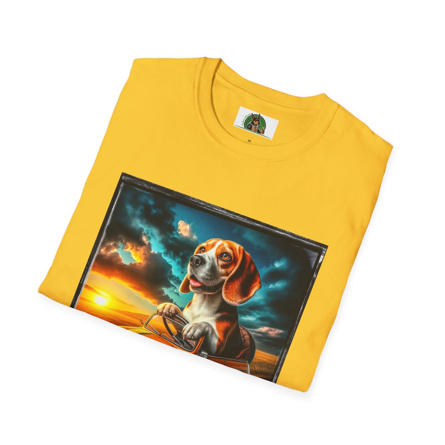 Wacky Beagle Driving Tiny Car In Sunset T-Shirt Printify   