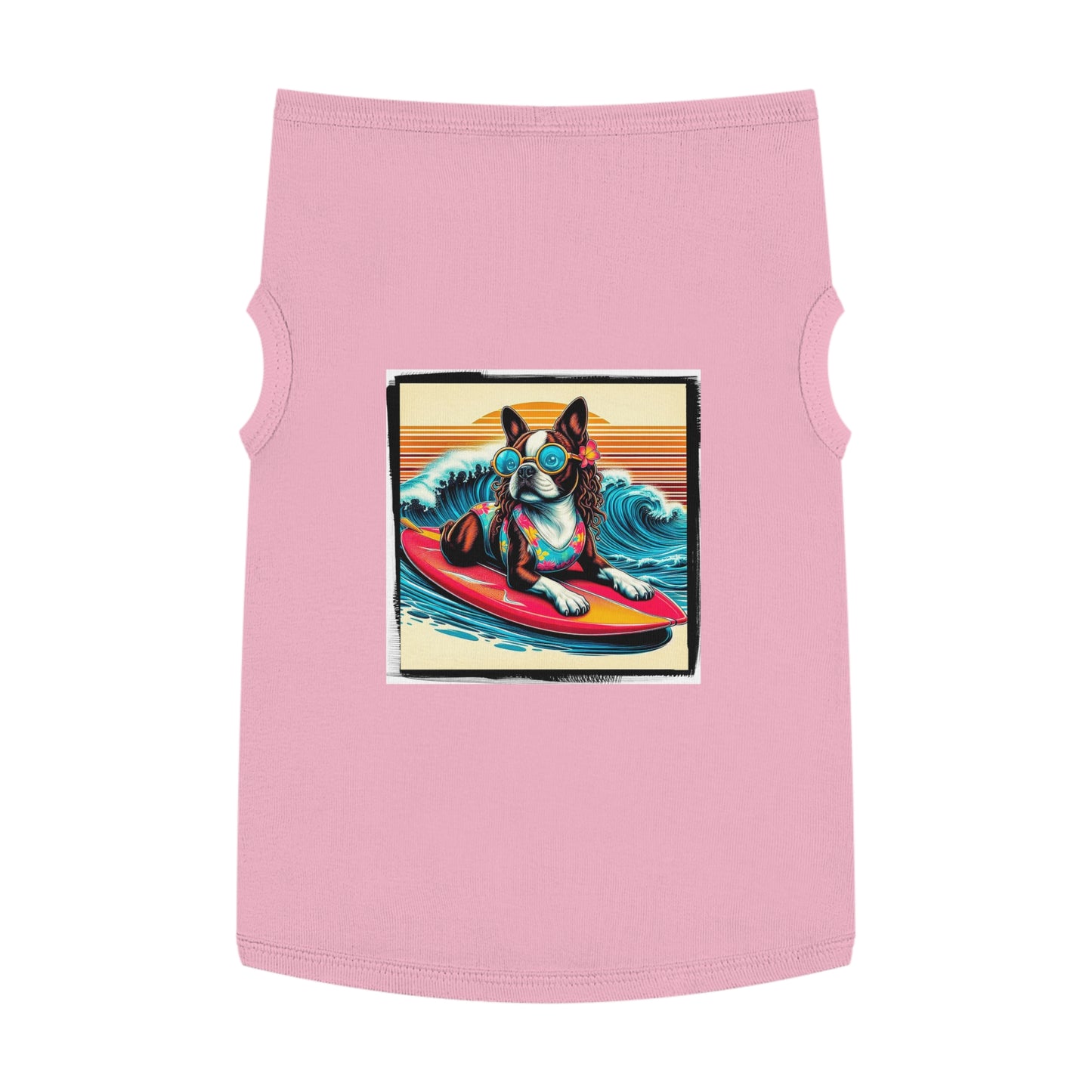 Pet Tank Top Boston Terrier Girl Dog On Surf Board Pets Printify XL Pink 