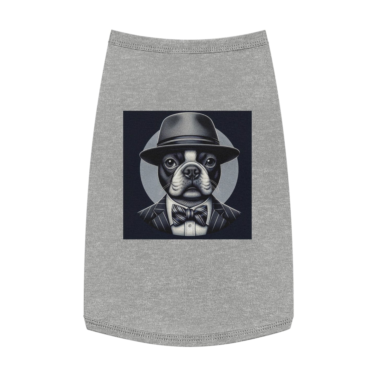 Pet Tank Top Boston Terrier Wearing Gray Suit And Hat Pets Printify L Heather 