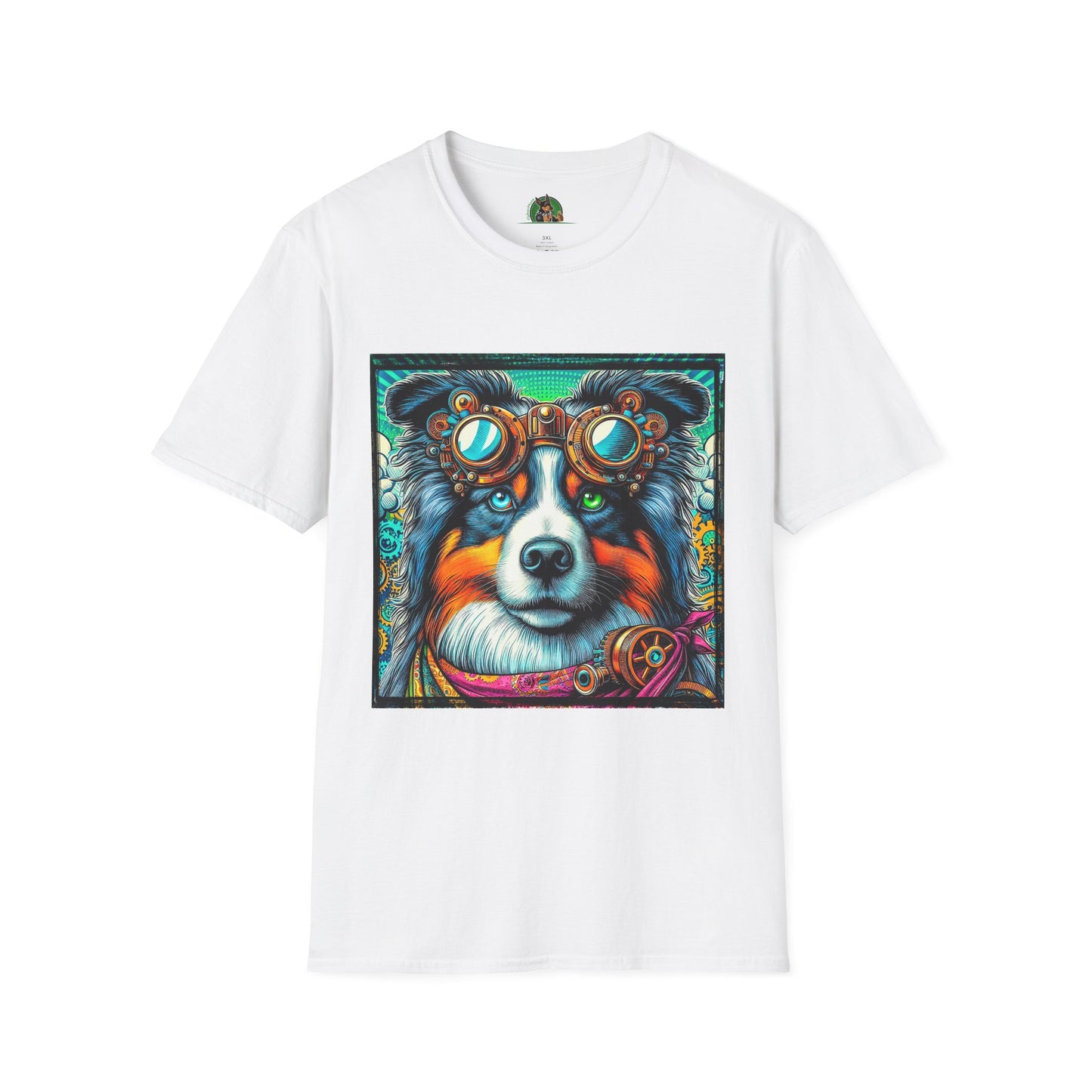 Australian Shepherd Bright Steampunk Dog T-Shirt Printify XS White