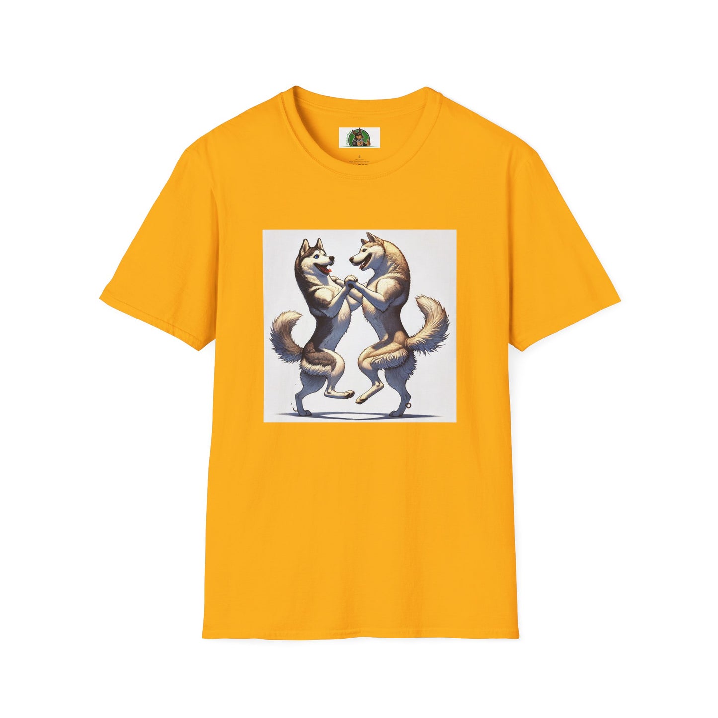 Dancing Huskies T-Shirt T-Shirt Printify S Gold