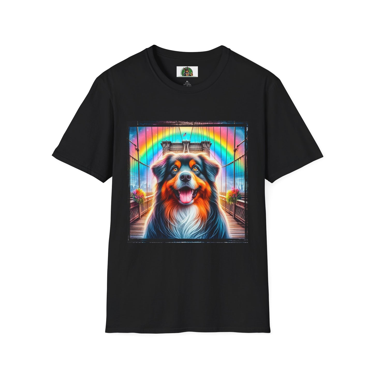 Australian Shepherd Bright Rainbow Bridge T-Shirt Printify XS Black