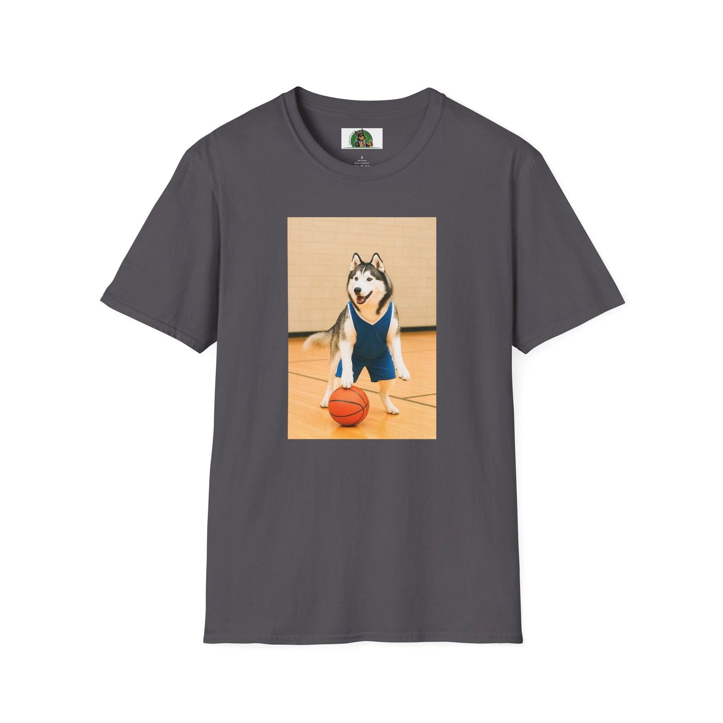 Husky Basketball T-Shirt — Sports Dog Tee T-Shirt Printify Charcoal S