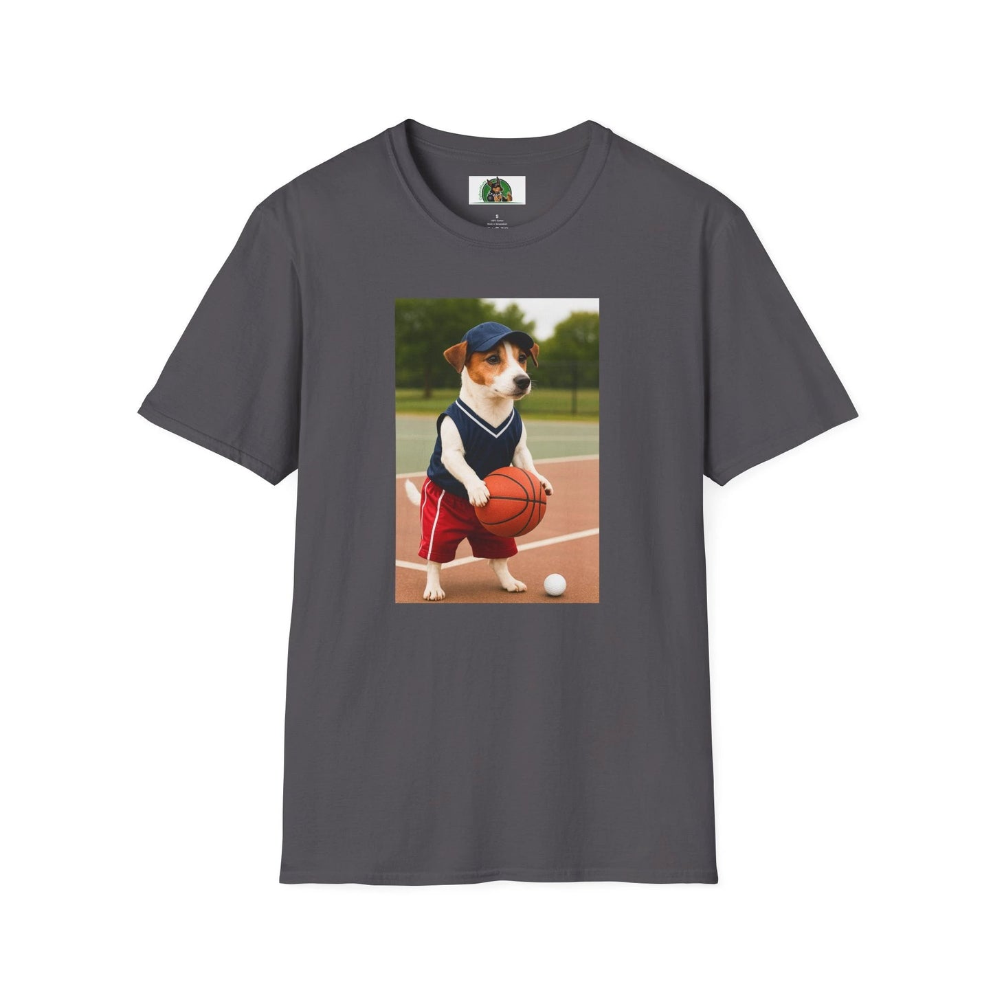 Jack Russell Basketball T-Shirt — Sports Dog Tee for Dog Lovers T-Shirt Printify Charcoal S