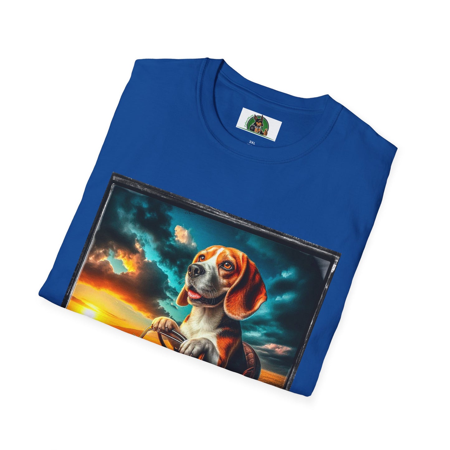 Wacky Beagle Driving Tiny Car In Sunset T-Shirt Printify   