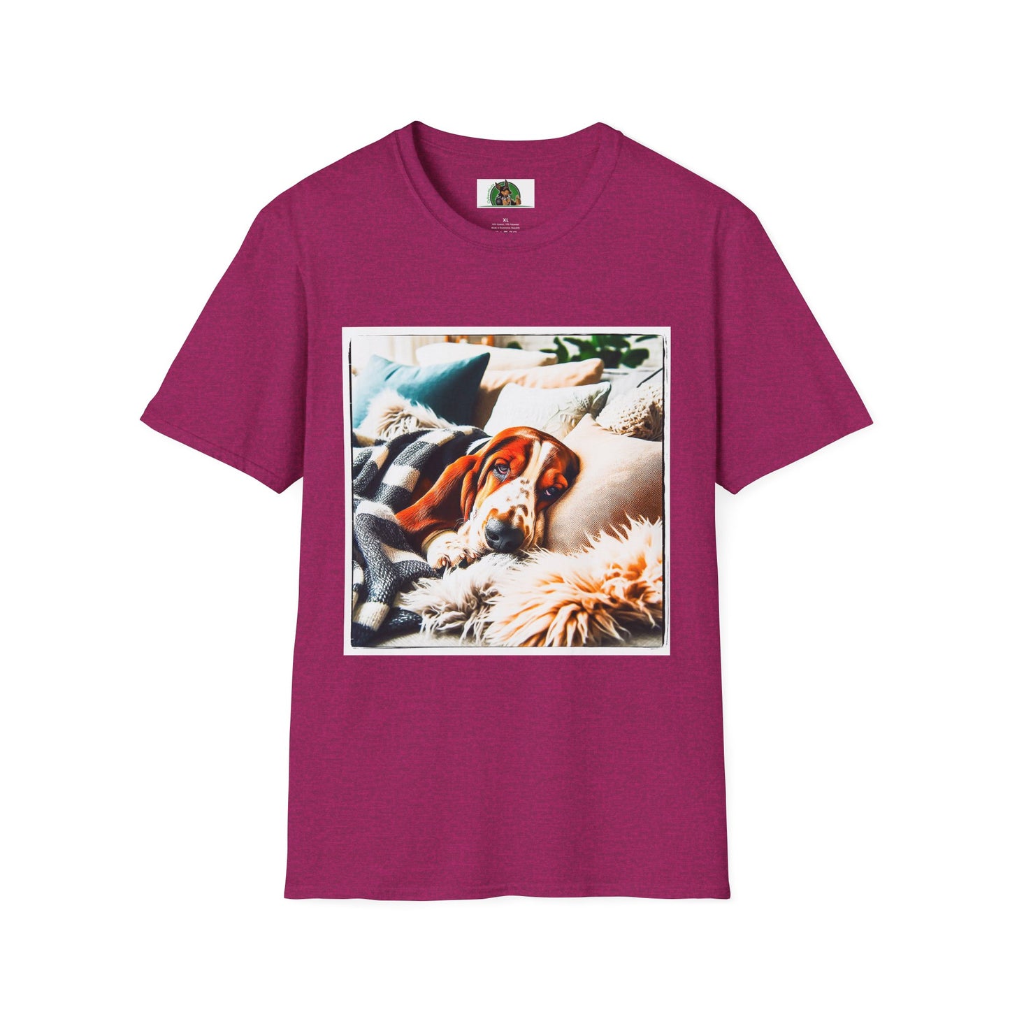 Basset Hound Sleeping In Comfy Blanket T-Shirt Printify S Antique Heliconia 