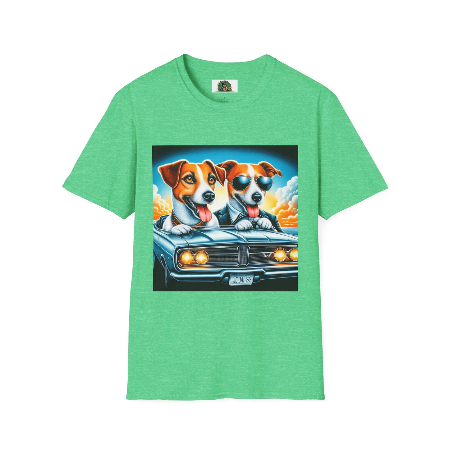 Wacky Jack Russell Father And Son Driving T-Shirt Printify S Heather Irish Green