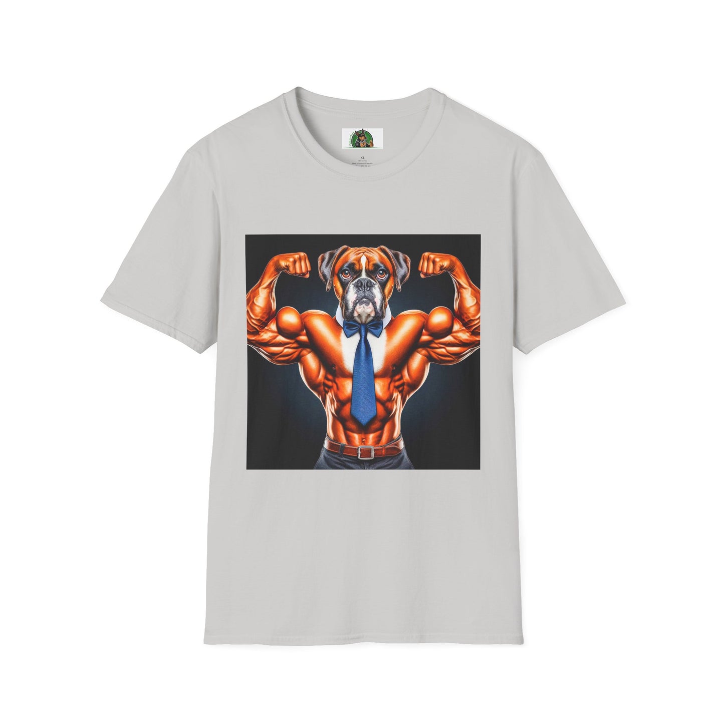 Boxer Muscle Dog Wearing Tie TShirt T-Shirt Printify S Ice Grey 