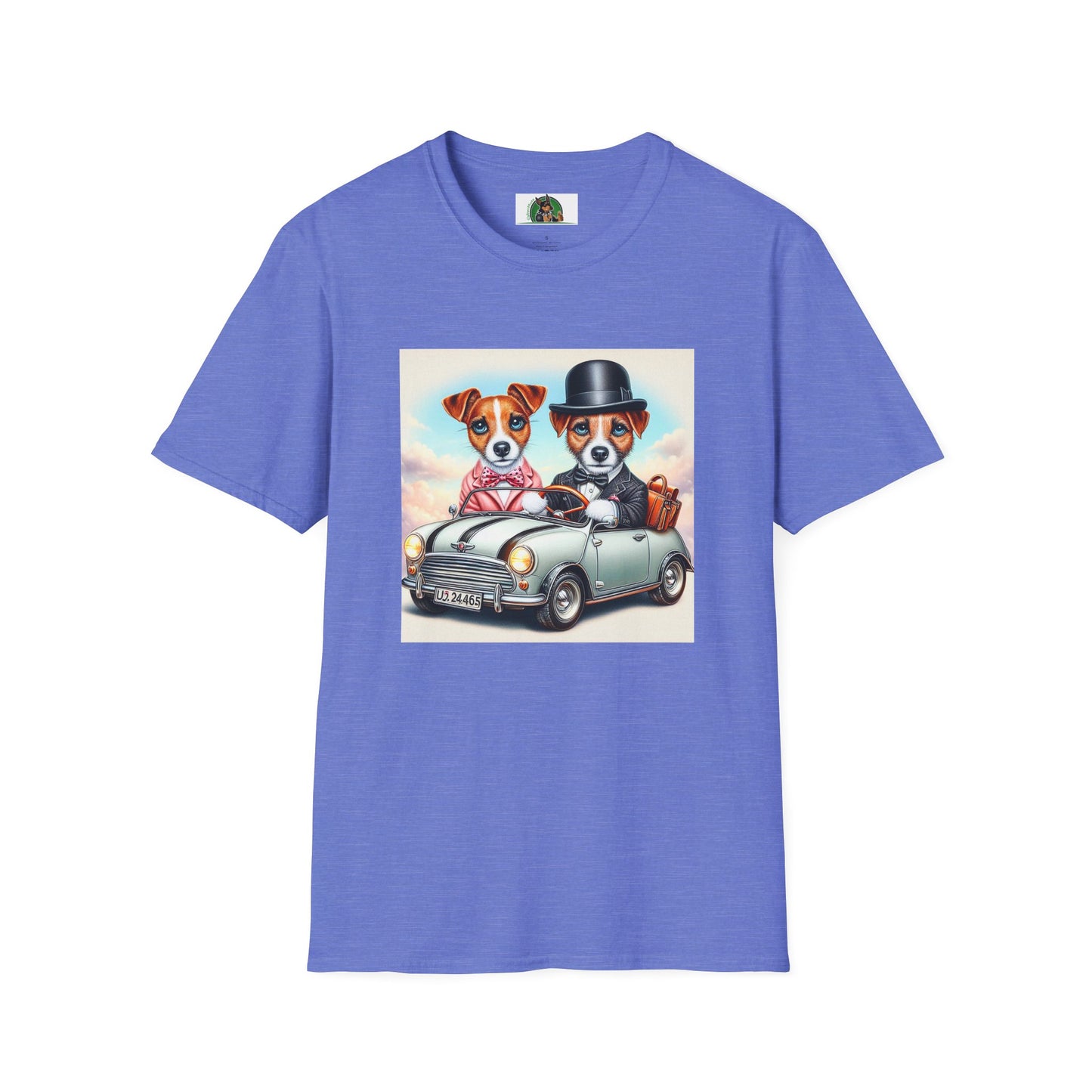 Wacky Jack Russell Top Hat Couple In Car T-Shirt Printify S Heather Royal