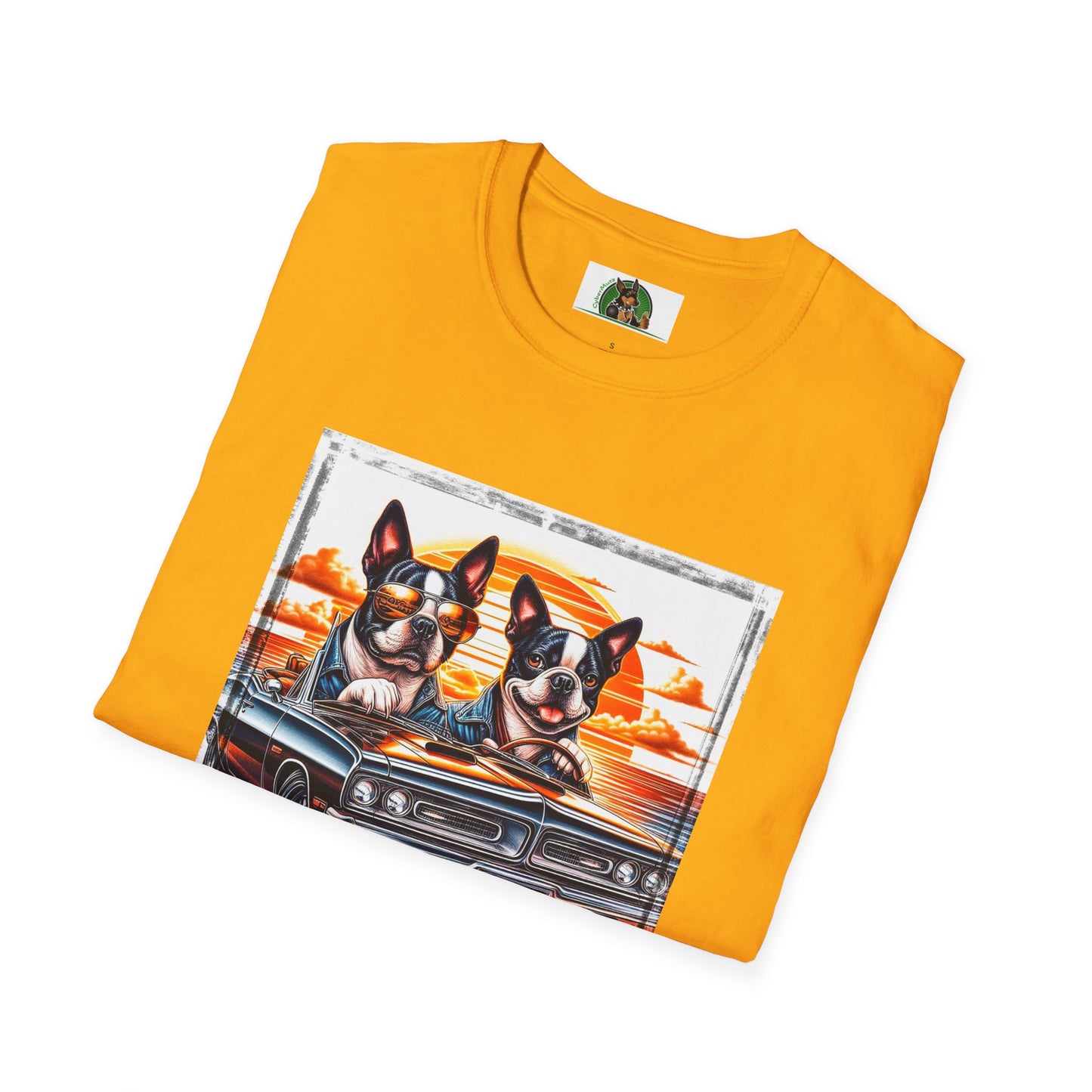 Wacky Boston Terrier Boy Dogs Driving Car T-Shirt Printify   