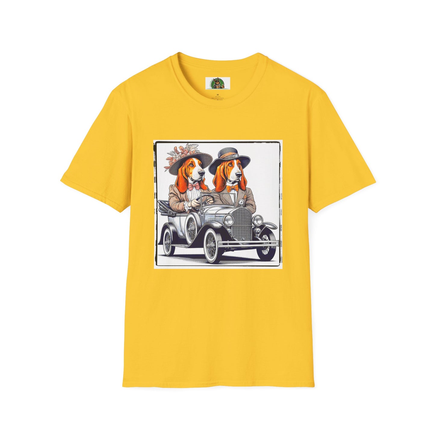 Wacky Basset Hound Couple Riding In Old Car T-Shirt Printify S Daisy