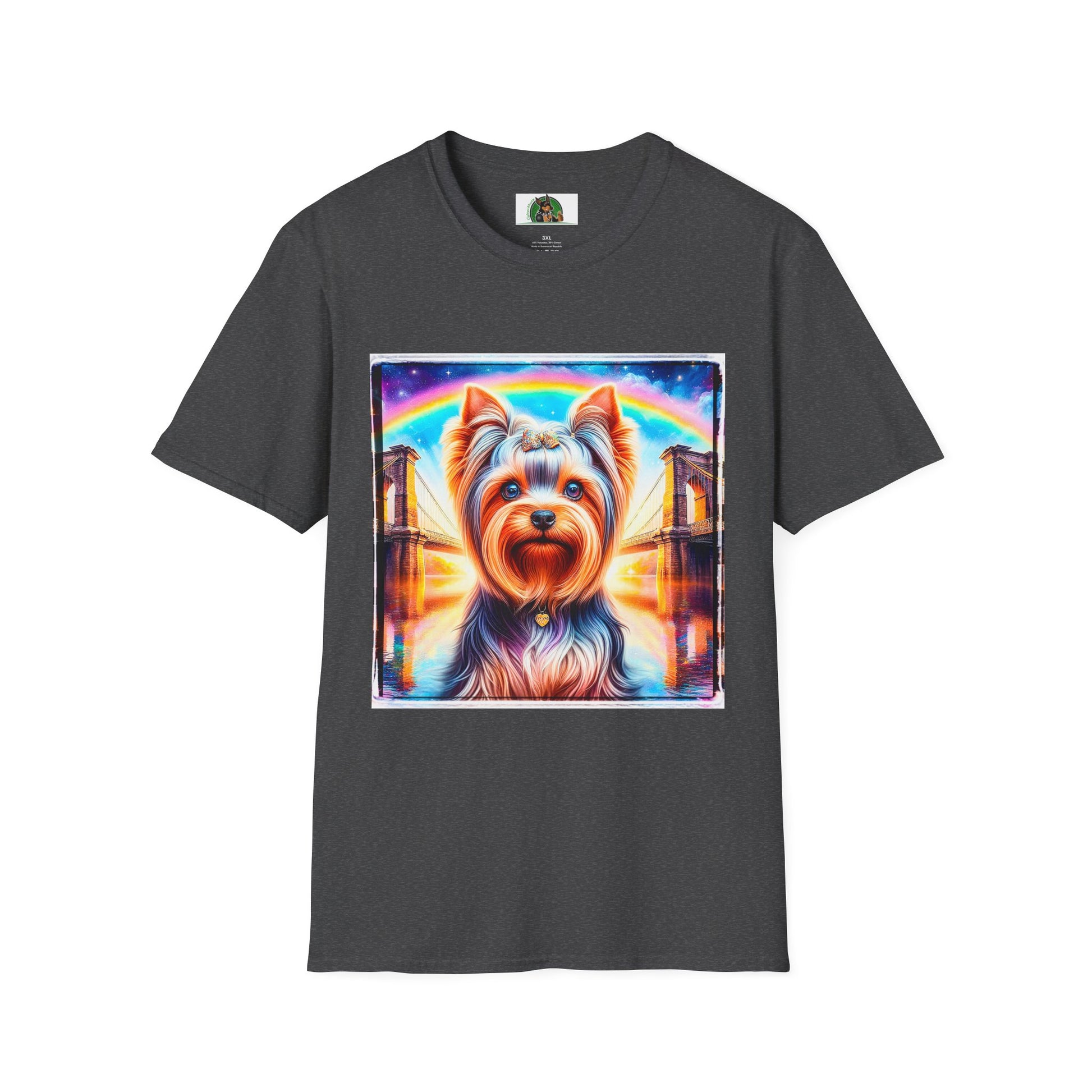 Yorkie rainbow bridge shirt T-Shirt Printify XS Dark Heather