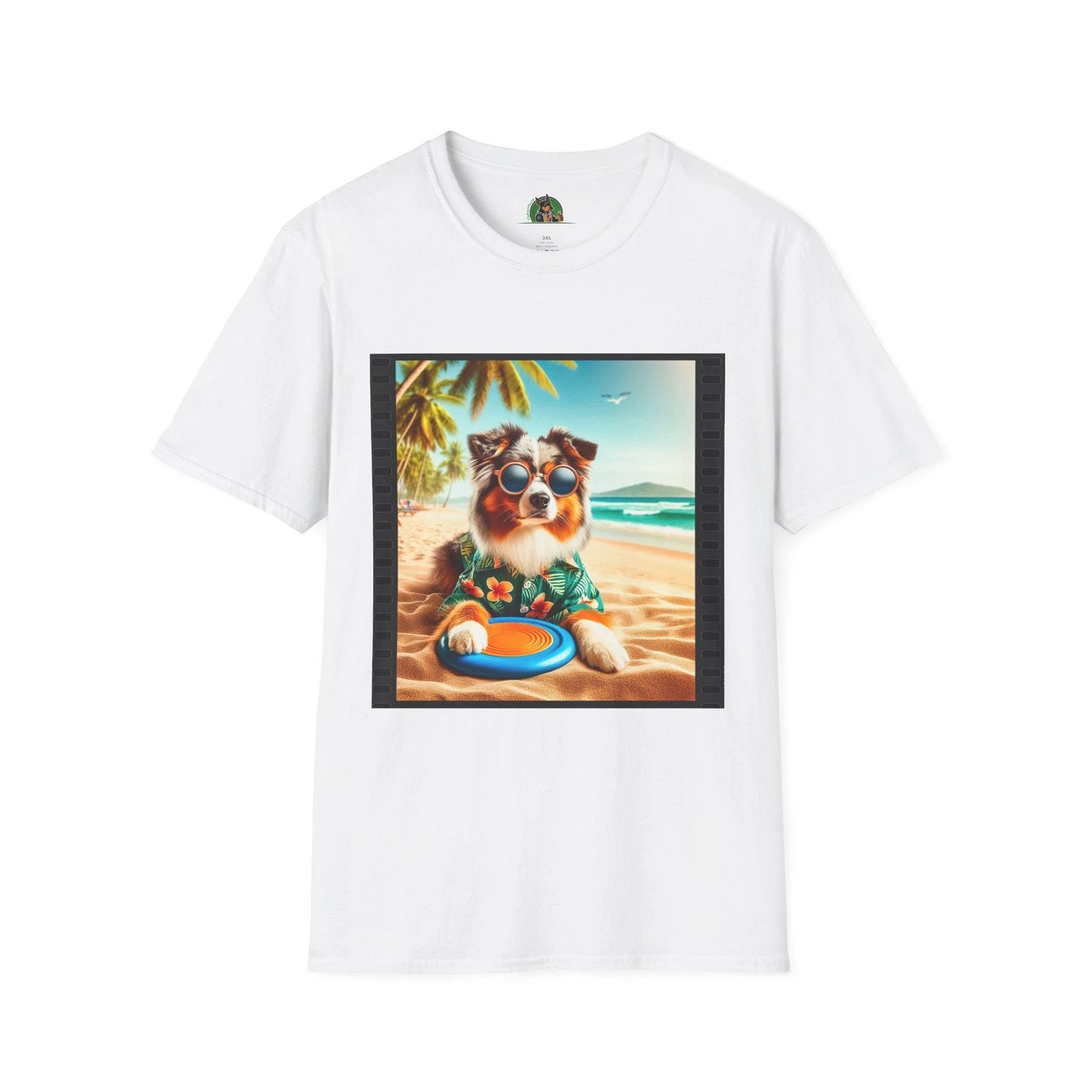 Australian Shepherd Beach Frisbee Dog Graphic Tee Unisex Soft Style Shirt for Dog Lovers T-Shirt Printify XS White
