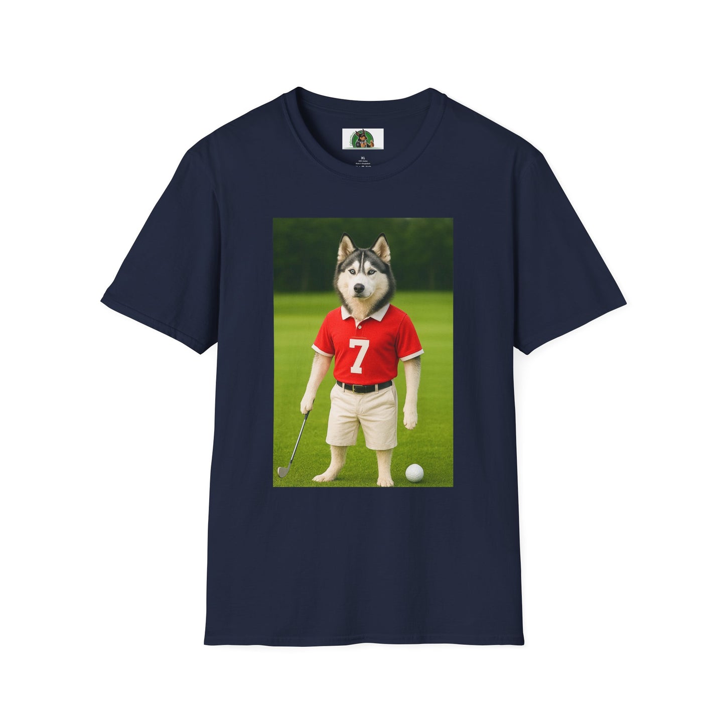 Husky Playing Golf T-Shirt — Sports Dog Tee T-Shirt Printify Navy S