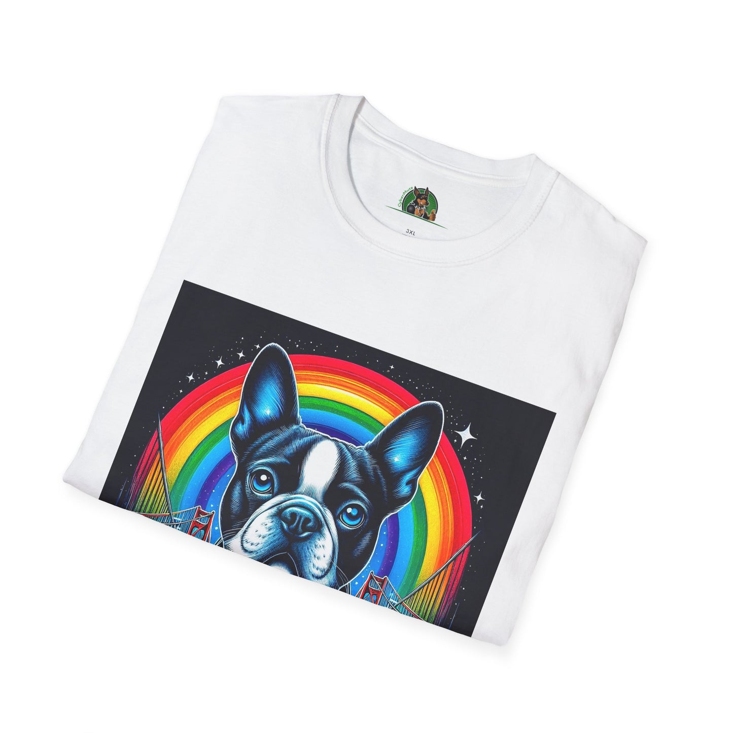 Boston Terrier Dog Overlooking Rainbow Bridge T-Shirt Printify   