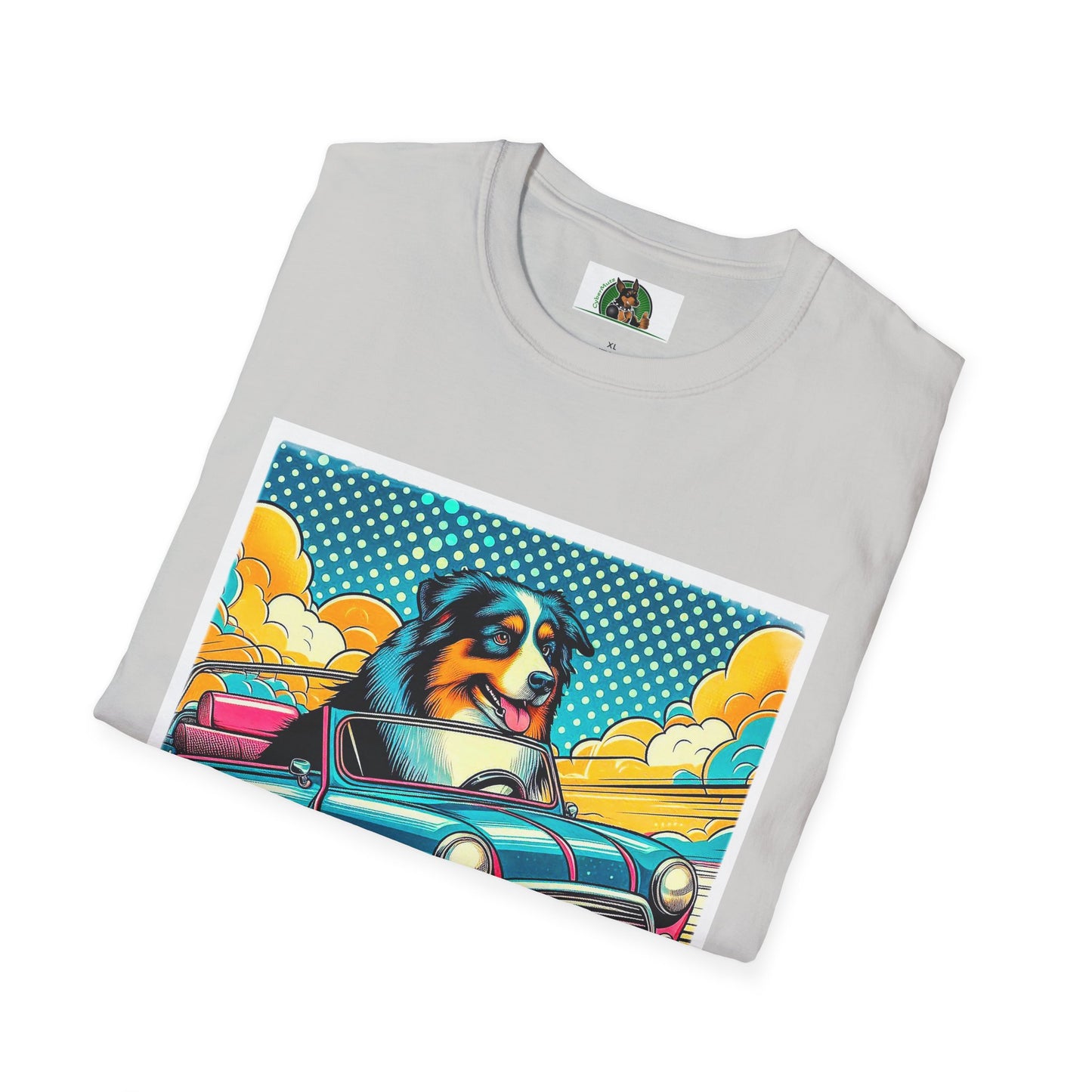 Wacky Australian Shepherd Dog In Colorful Car