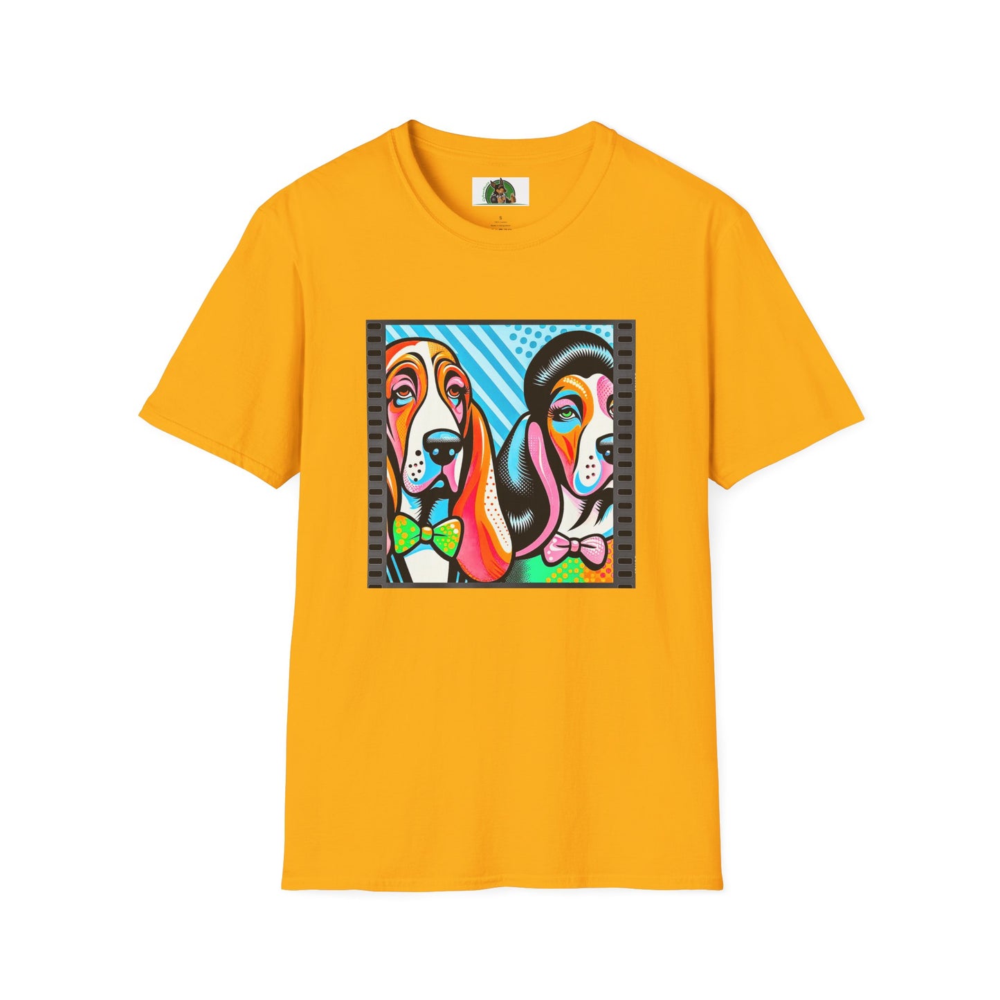 Basset Hound Colorful Couple Pop Art Pic T-Shirt Printify S Gold