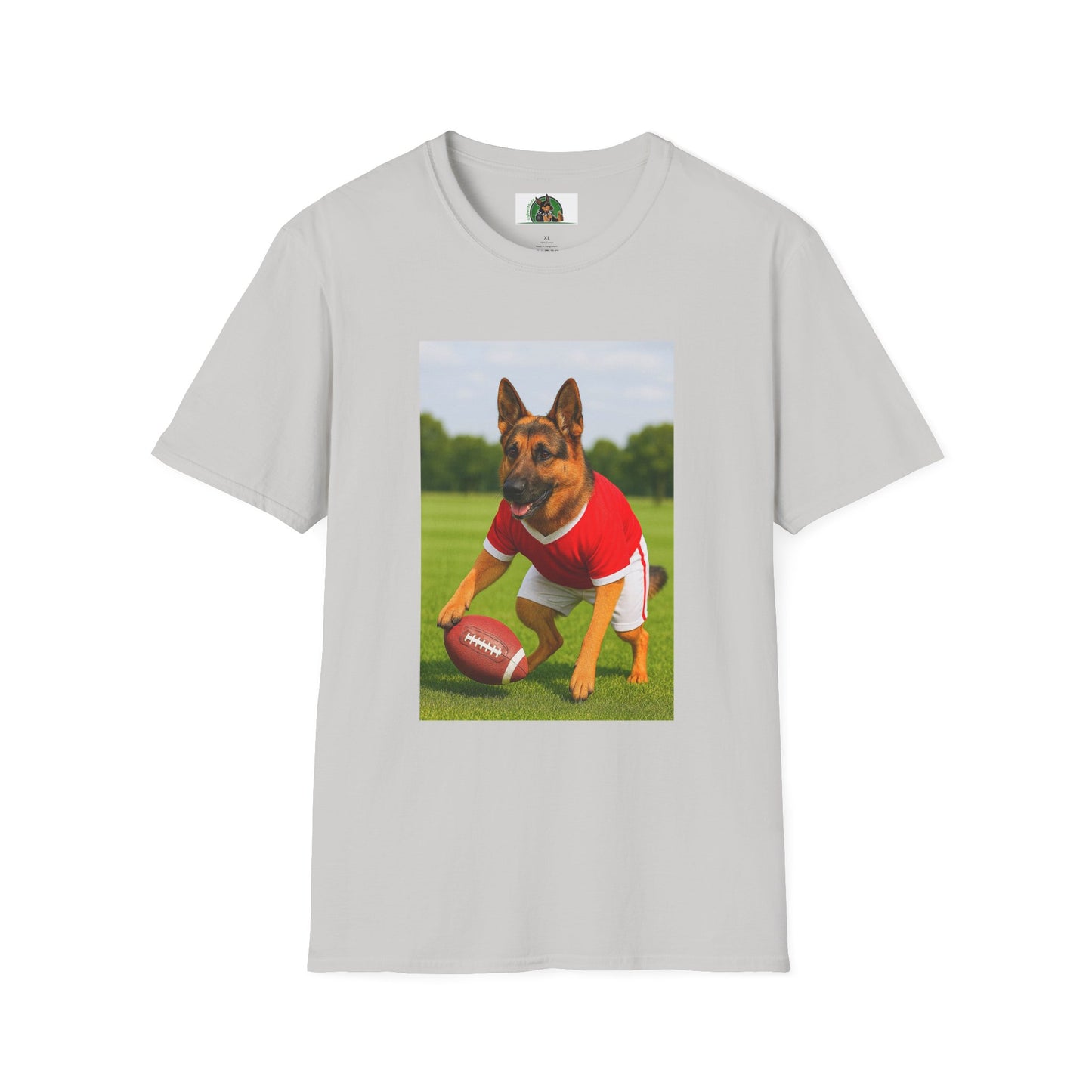 Sports German Shepherd Playing Football Unisex T-Shirt T-Shirt Printify Ice Grey S