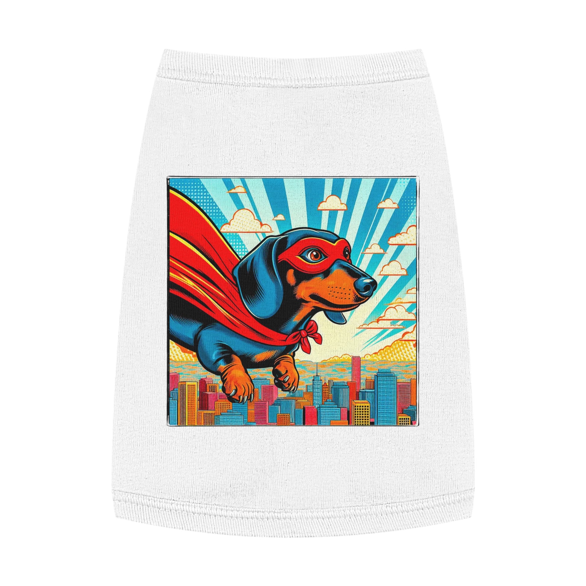 Pet Tank Top Dachshund flying superhero t shirt Pets Printify