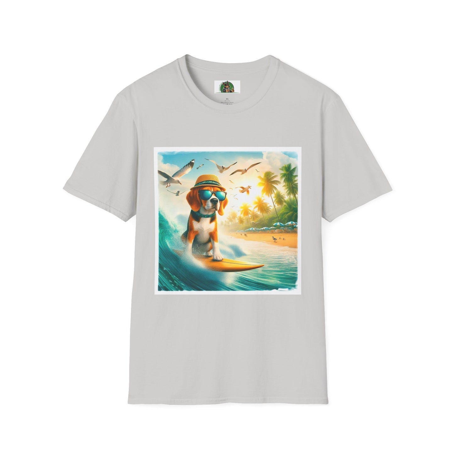 Beagle Surfing Wearing Hat And Shades T-Shirt Printify S Ice Grey 