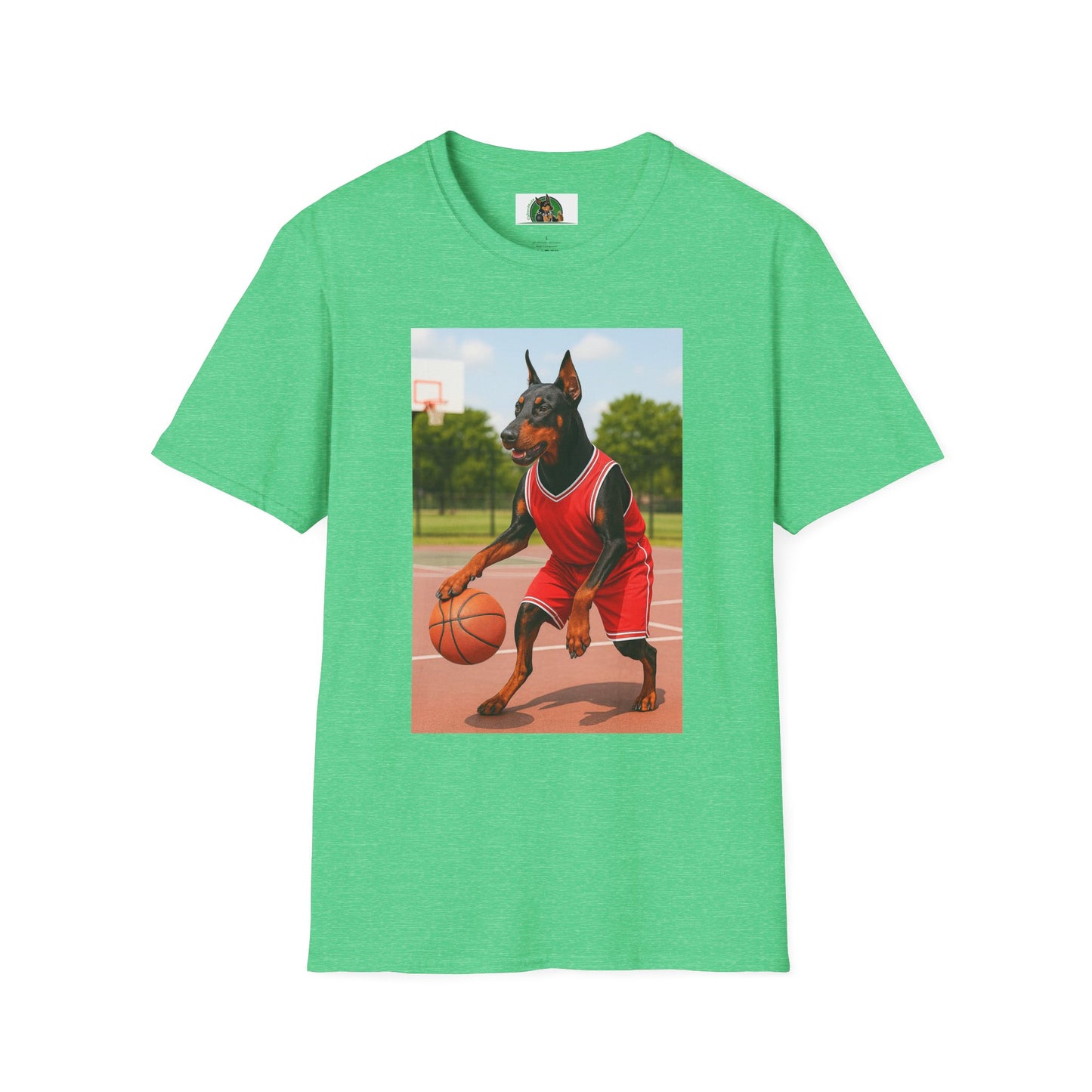 Basketball Doberman Sports T-Shirt T-Shirt Printify Heather Irish Green S