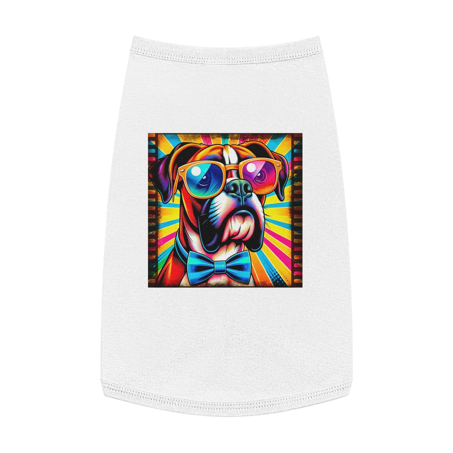 Pet Tank Top Boxer Dog Wearing Shades Pets Printify L White 