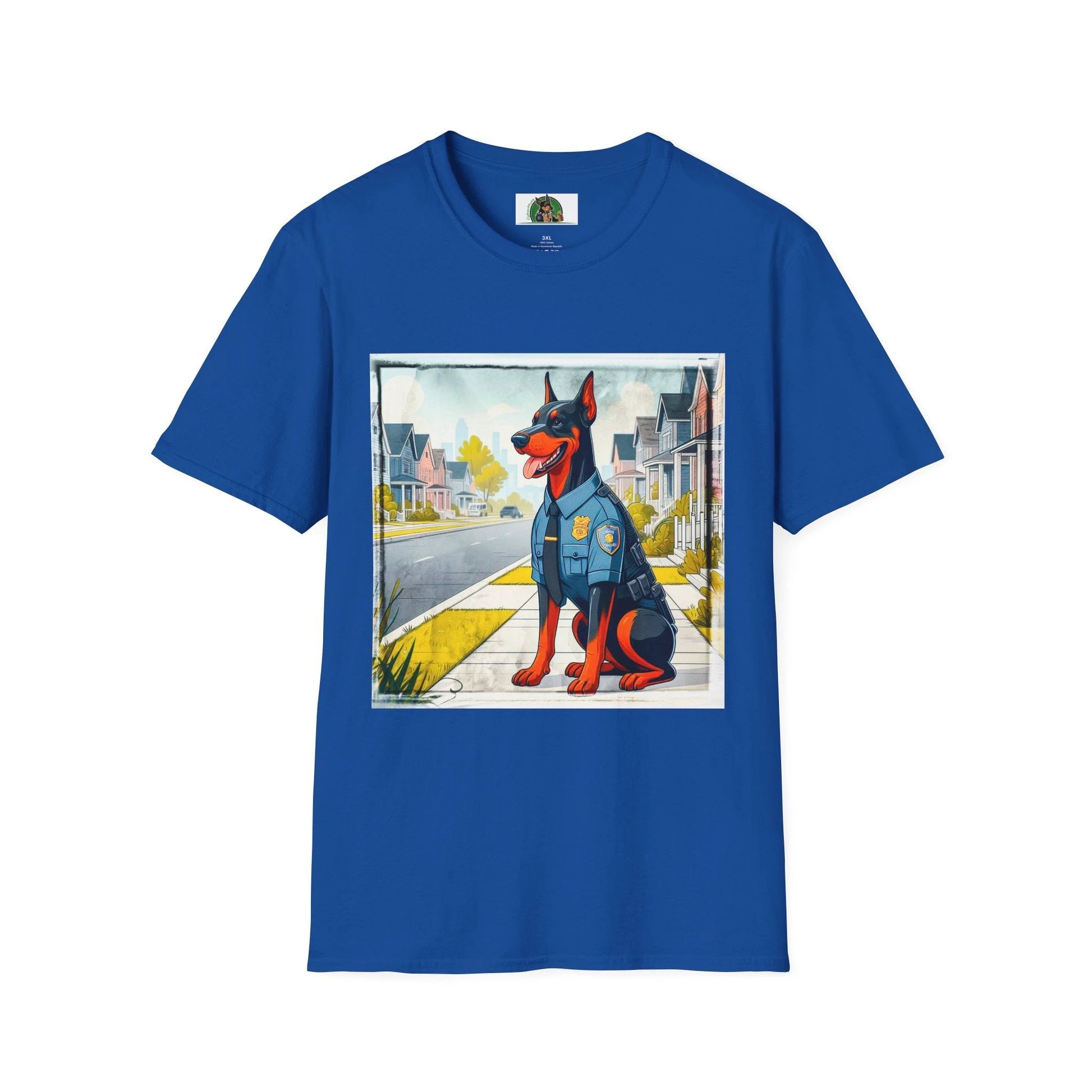 Doberman Policeman T Shirt Unisex Soft Style Tee For Dog Lovers Security Enthusiasts Graphic Design Gift T-Shirt Printify XS Royal