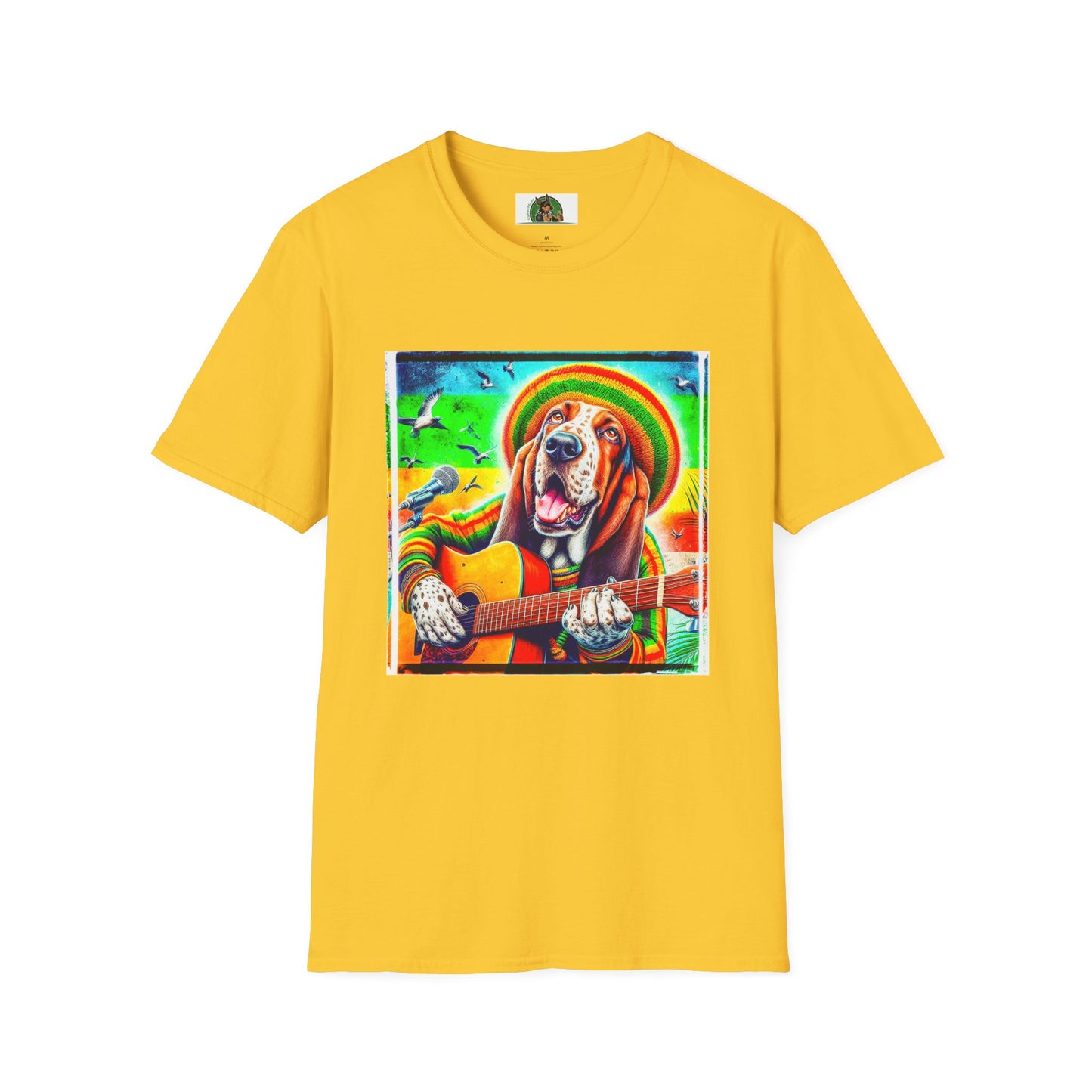 Basset Hound Rasta Dog Playing Guitar T-Shirt Printify S Daisy 