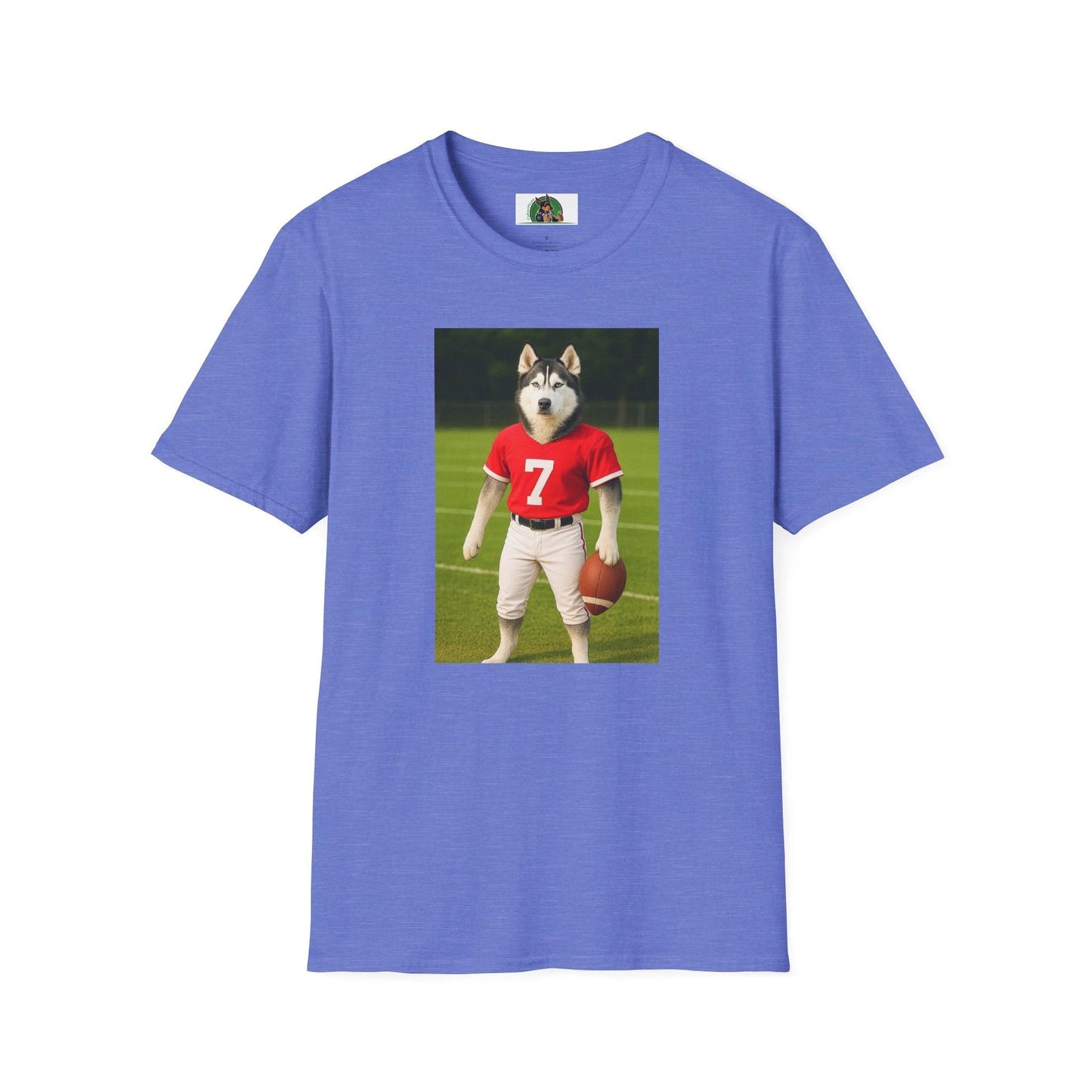 Husky Football T-Shirt — Sports Dog Tee T-Shirt Printify Heather Royal S