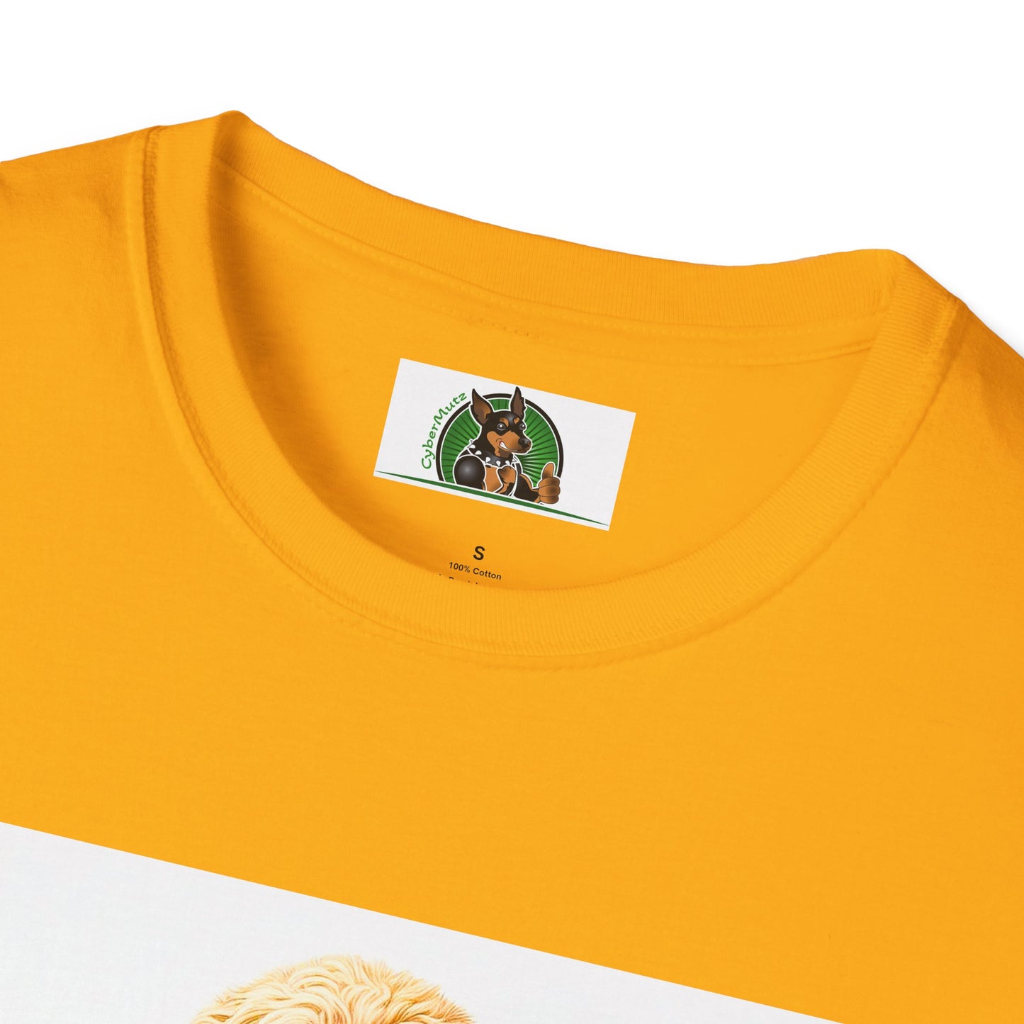 Golden Doodle sitting businessman