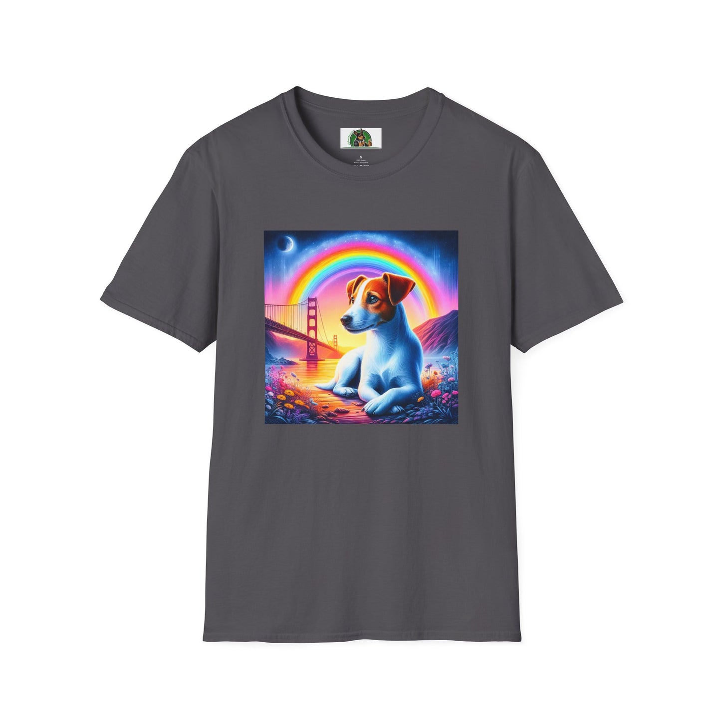 Jack Russell Rainbow Bridge Moonlit Mountain T-Shirt Printify S Charcoal