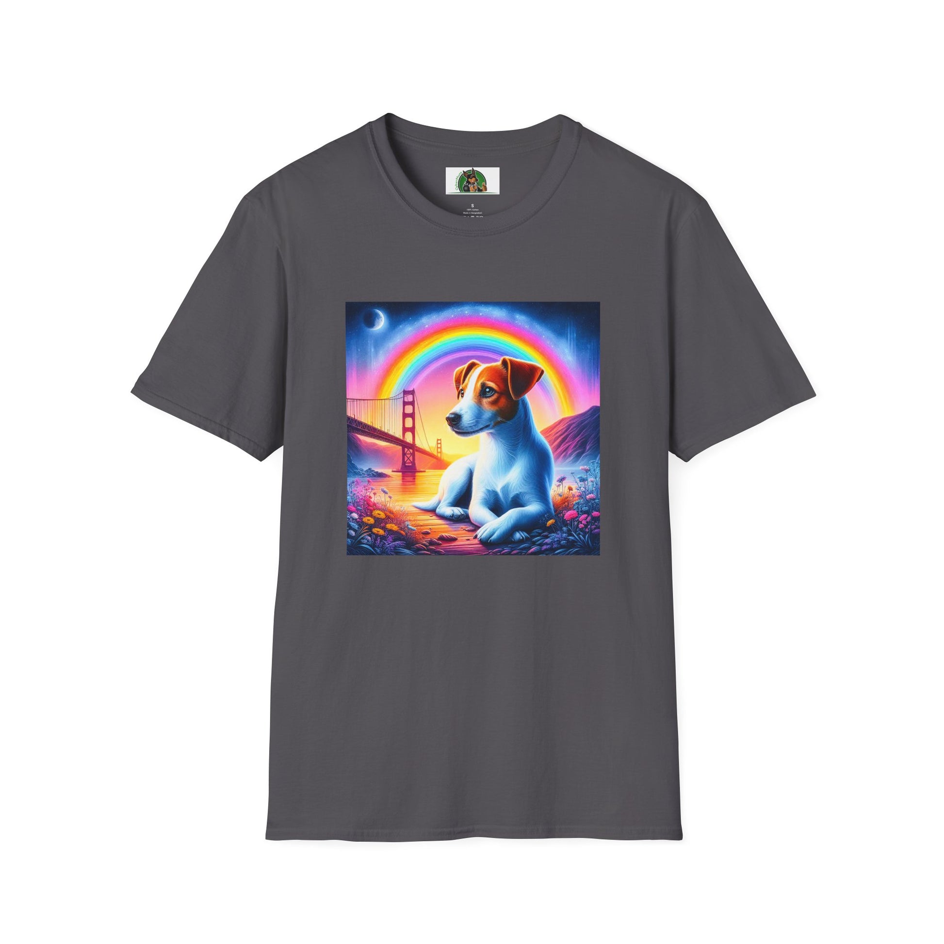 Jack Russell Rainbow Bridge Moonlit Mountain T-Shirt Printify S Charcoal