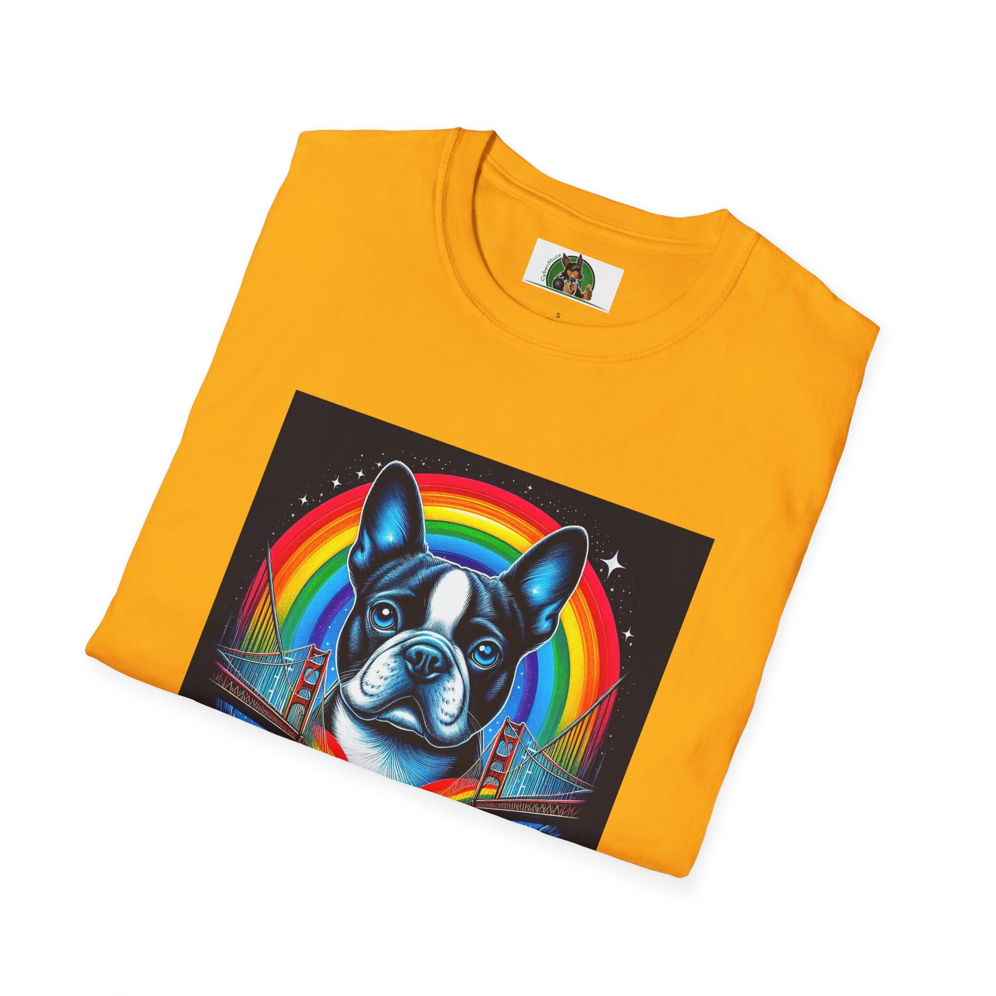 Boston Terrier Dog Overlooking Rainbow Bridge T-Shirt Printify   