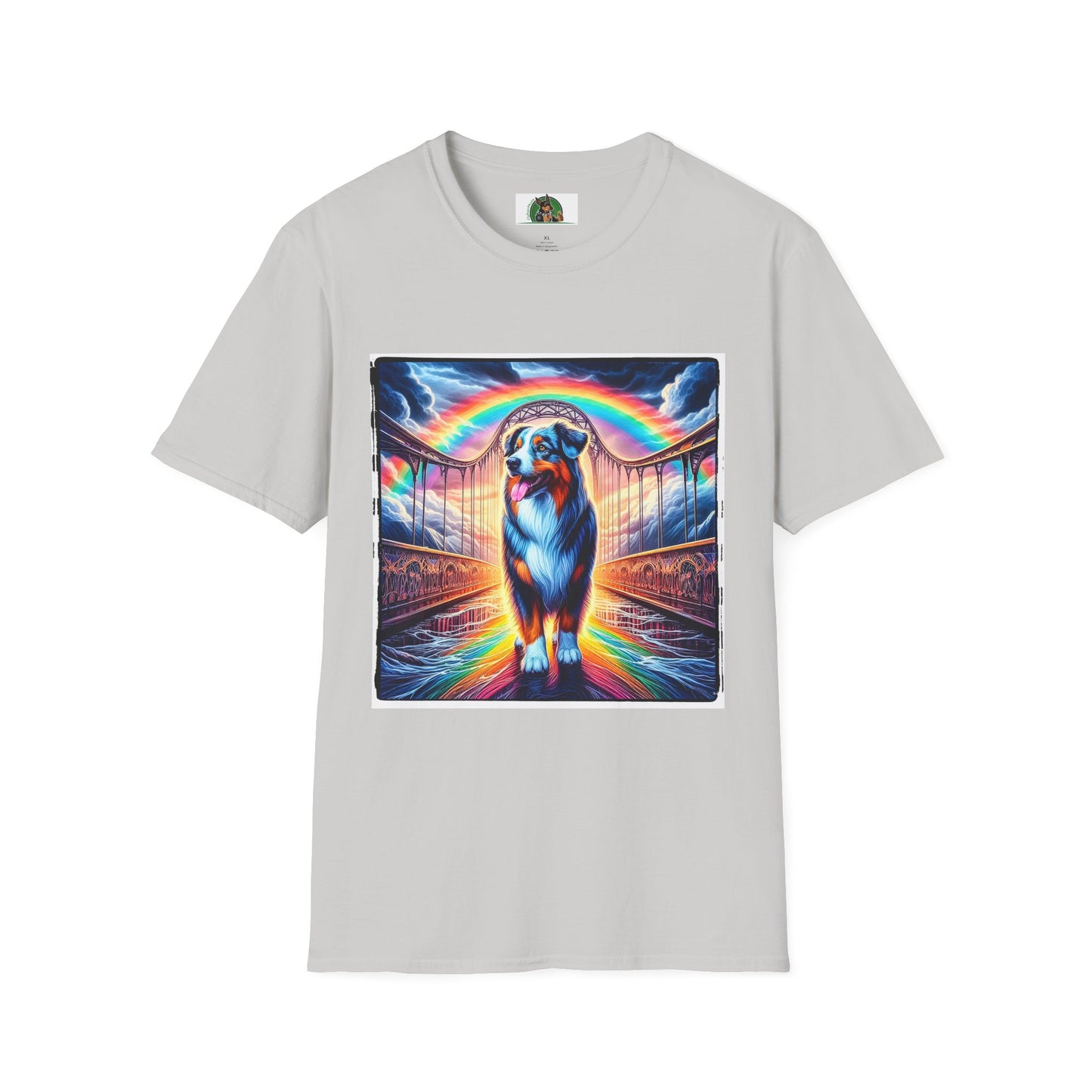 Australian Shepherd Walking Rainbow Bridge T-Shirt Printify S Ice Grey