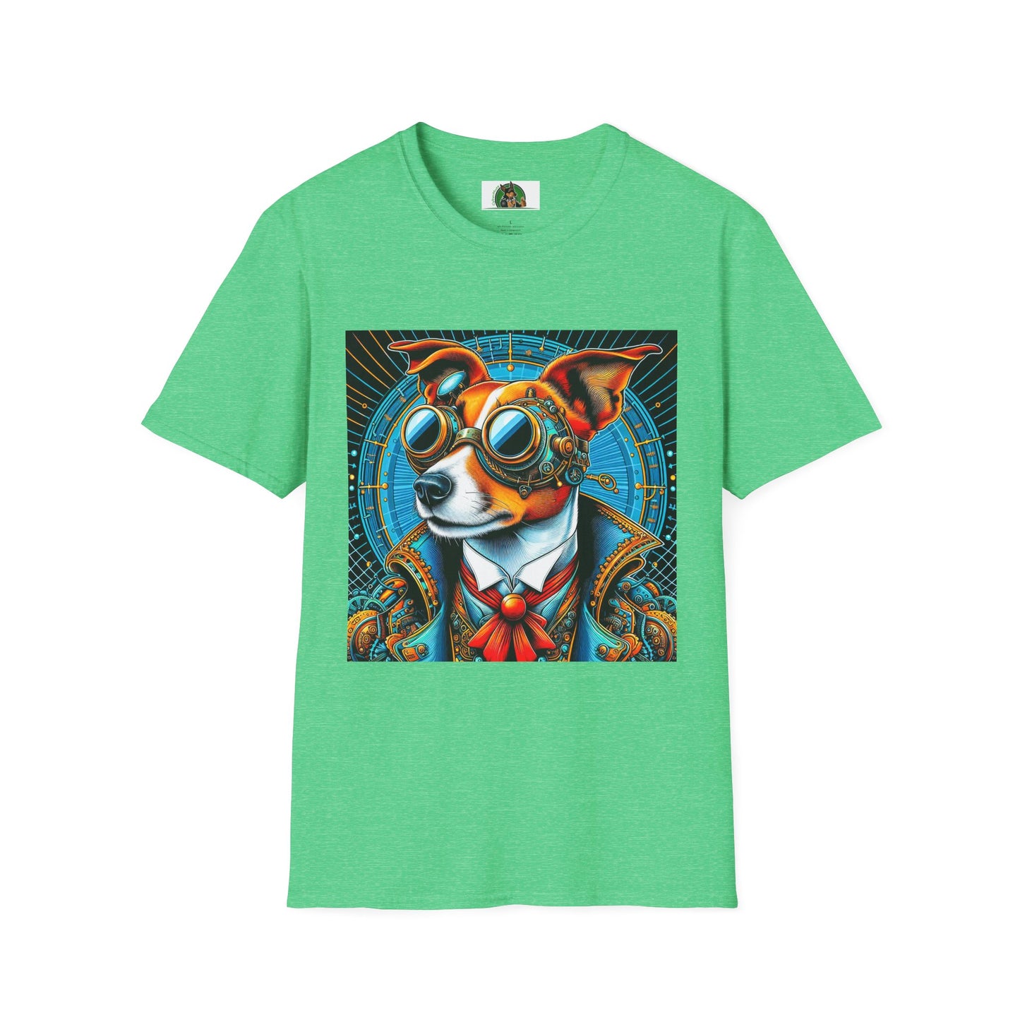 Jack Russell Blue Steampunk Dog T-Shirt Printify S Heather Irish Green