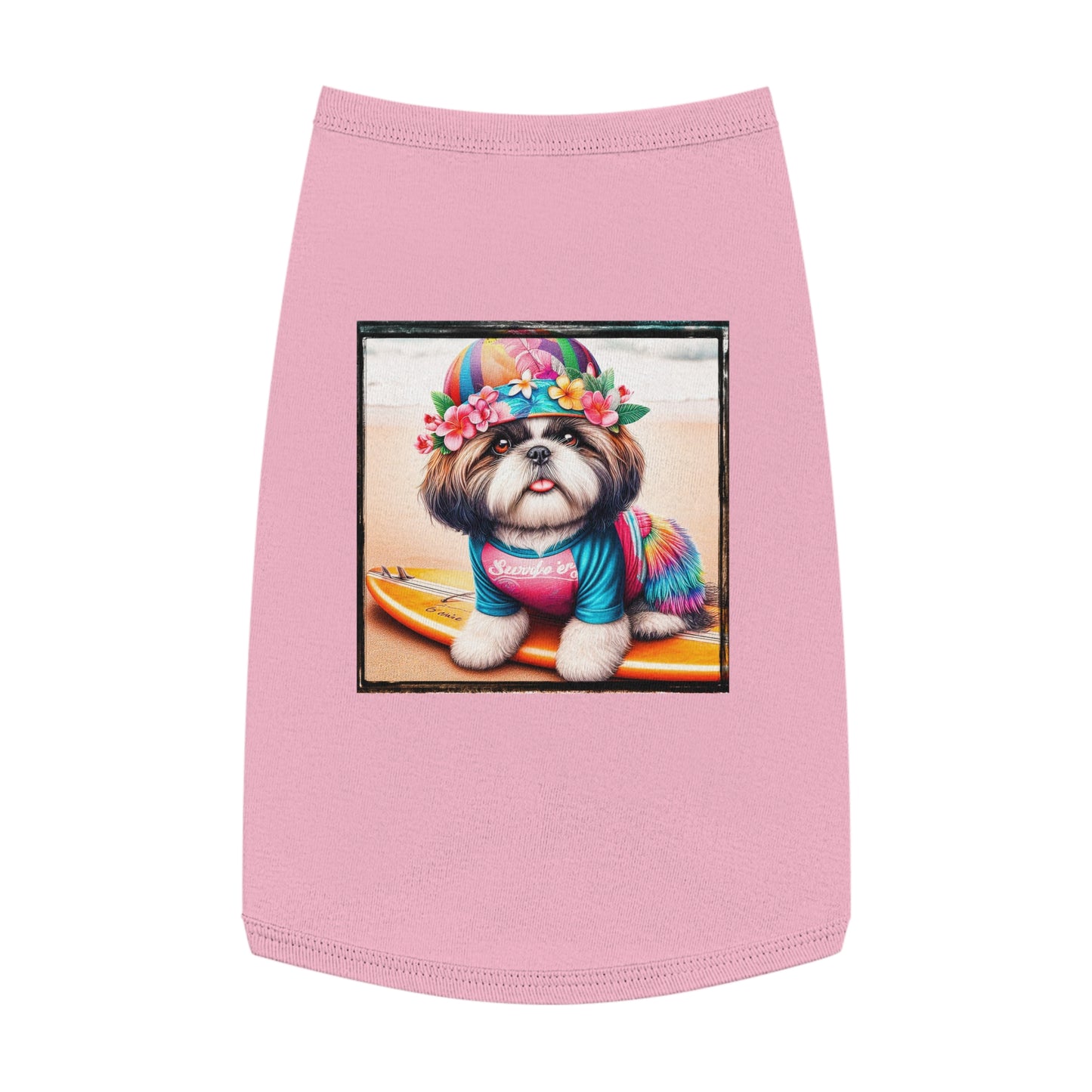 Pet Tank Top Shih Tzu surfer puppy Pets Printify L Pink