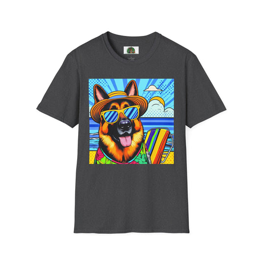 German Shepherd beach puppy shirt T-Shirt Printify Dark Heather S