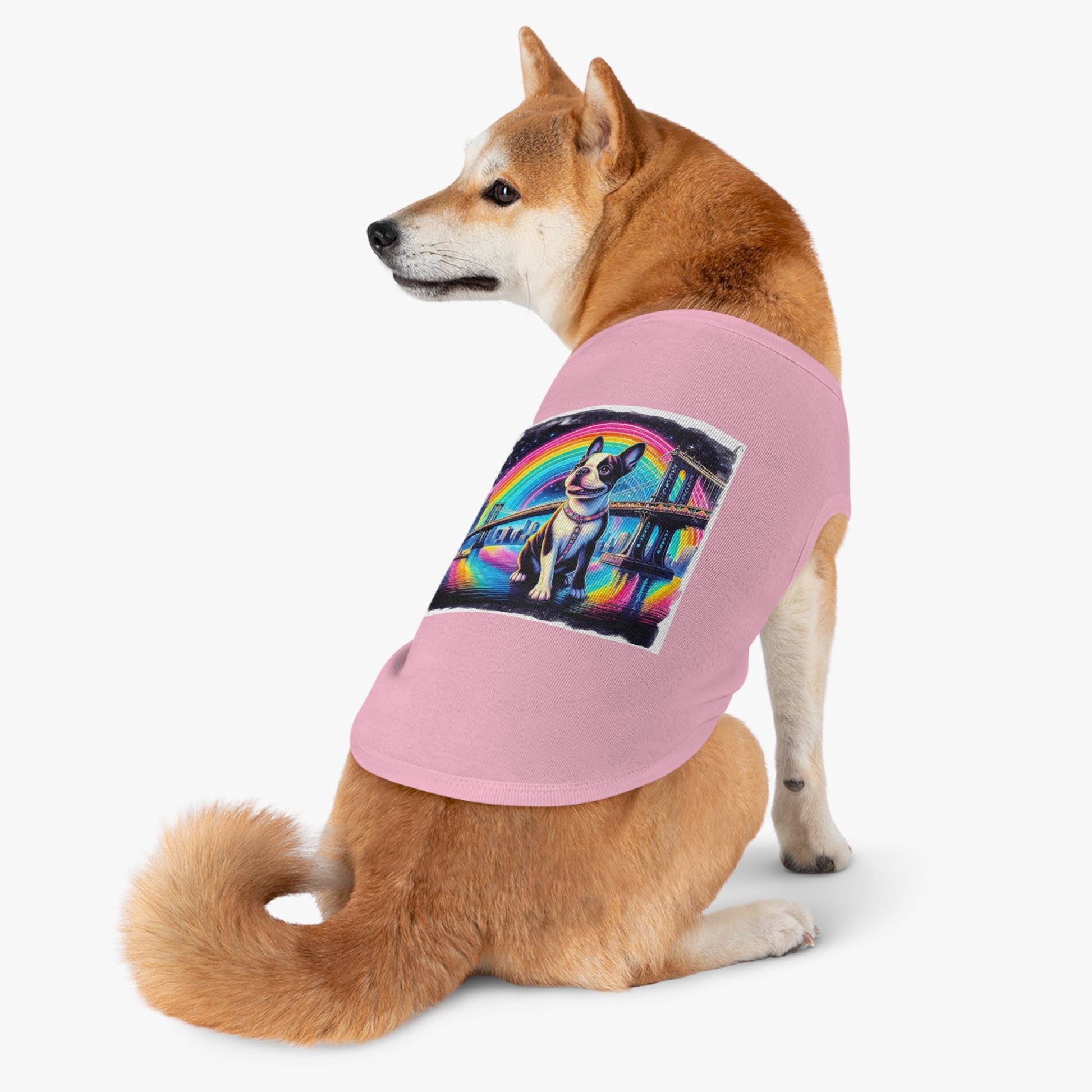 Pet Tank Top Boston Terrier Dog Sitting By Rainbow Bridge Pets Printify   