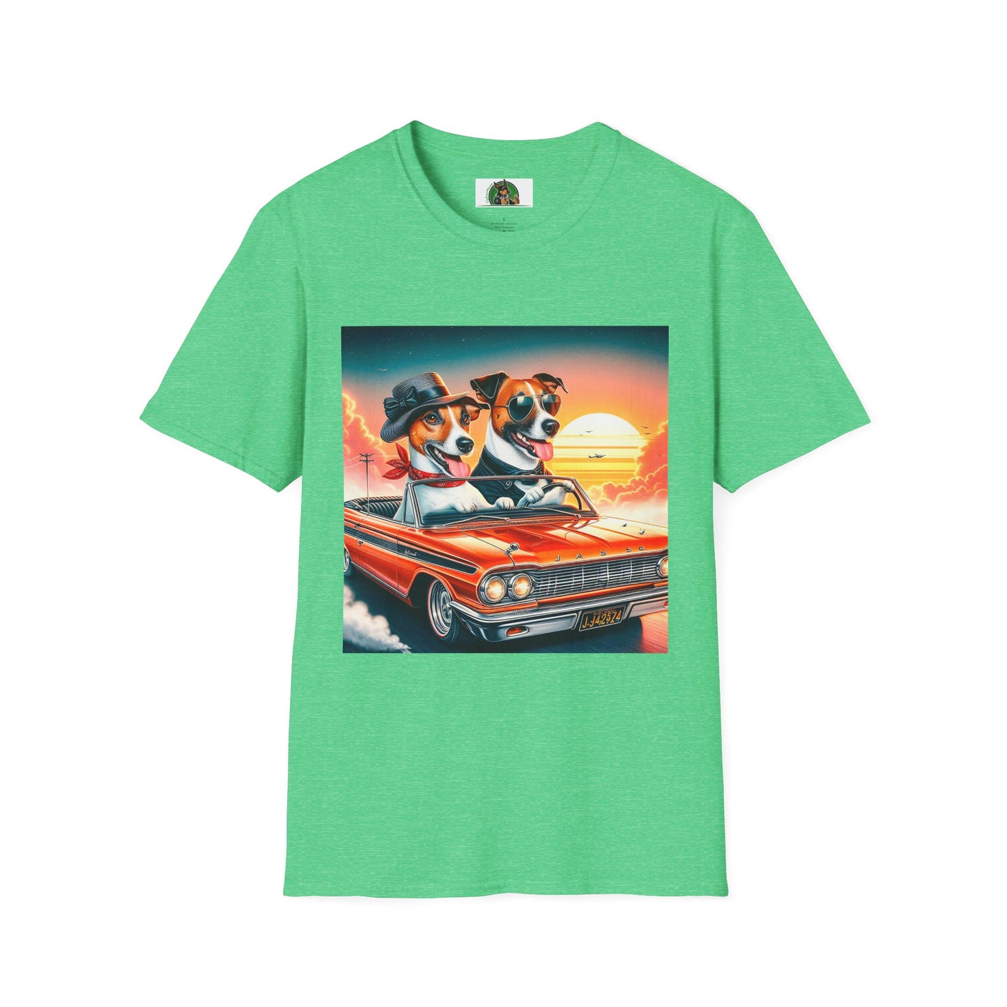 Wacky Jack Russell Couple In Car T-Shirt Printify S Heather Irish Green