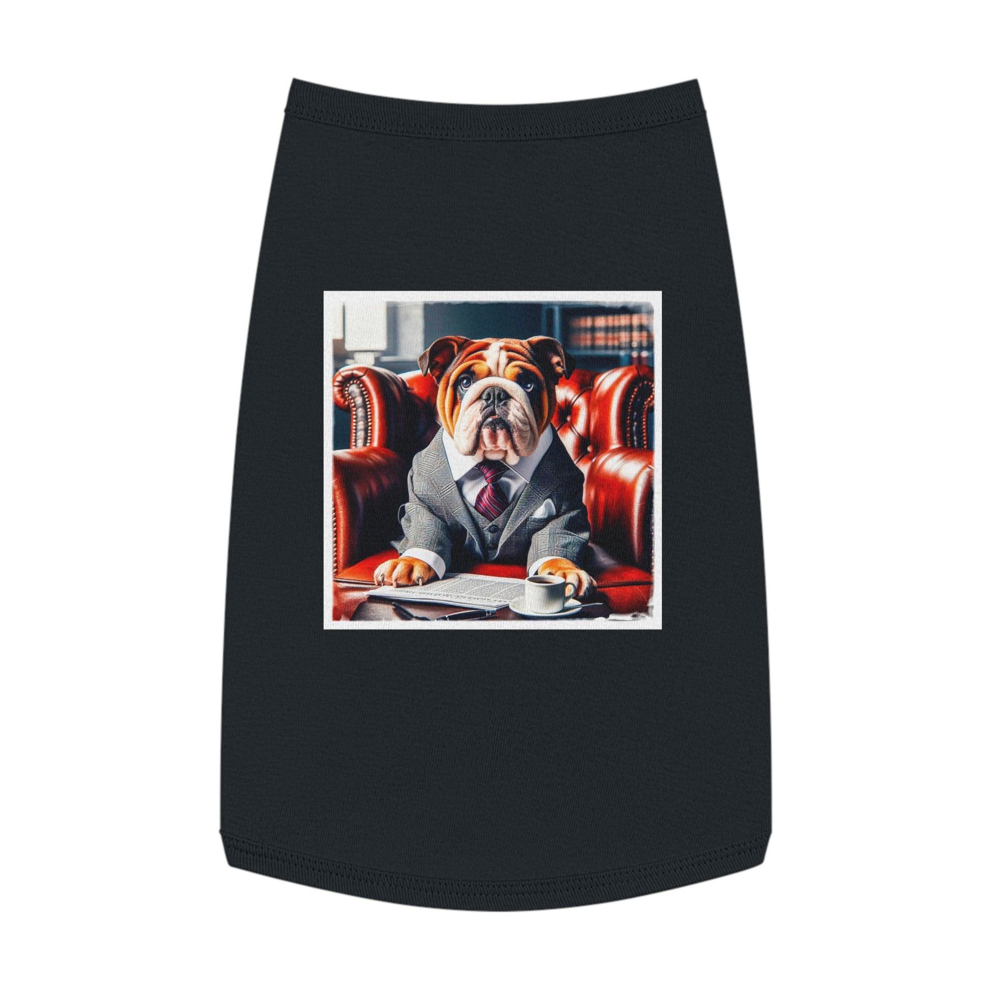 Pet Tank Top Bulldog sitting business man t shirt Pets Printify