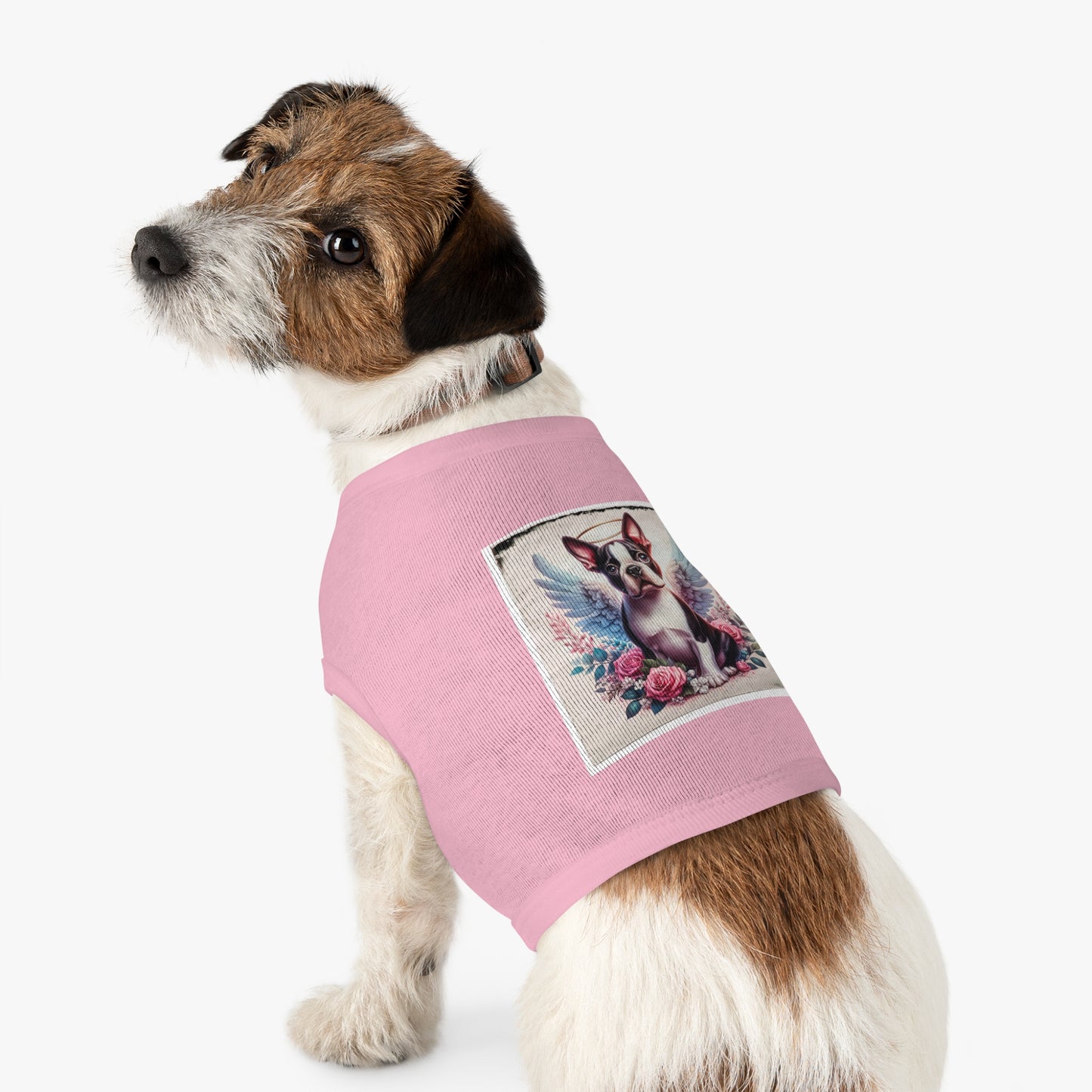 Pet Tank Top Boston Terrier Angel With Roses Pets Printify   